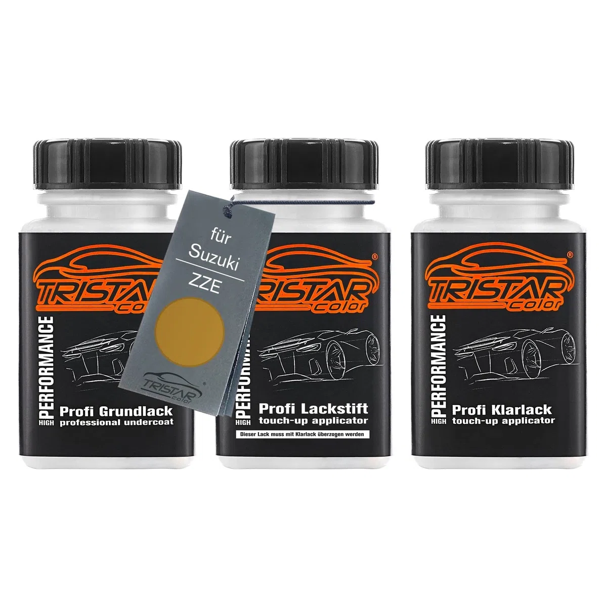 TRISTARcolor Pintura automotriz Set de lápices de retoque para Suzuki ZZE Solar Yellow Perl Fondo pintura base pintura transparente 50 ml cada uno