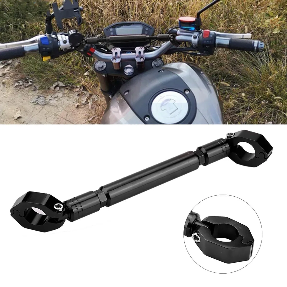 Barra Transversal Aluminio para Manillar Moto 22mm, 31,5cm-36cm Ajustable Barra de Equilibrio Soporte Estabilizador Universal Fija Accesorios como GPS Teléfono y Luz LED para Motocicleta Racer