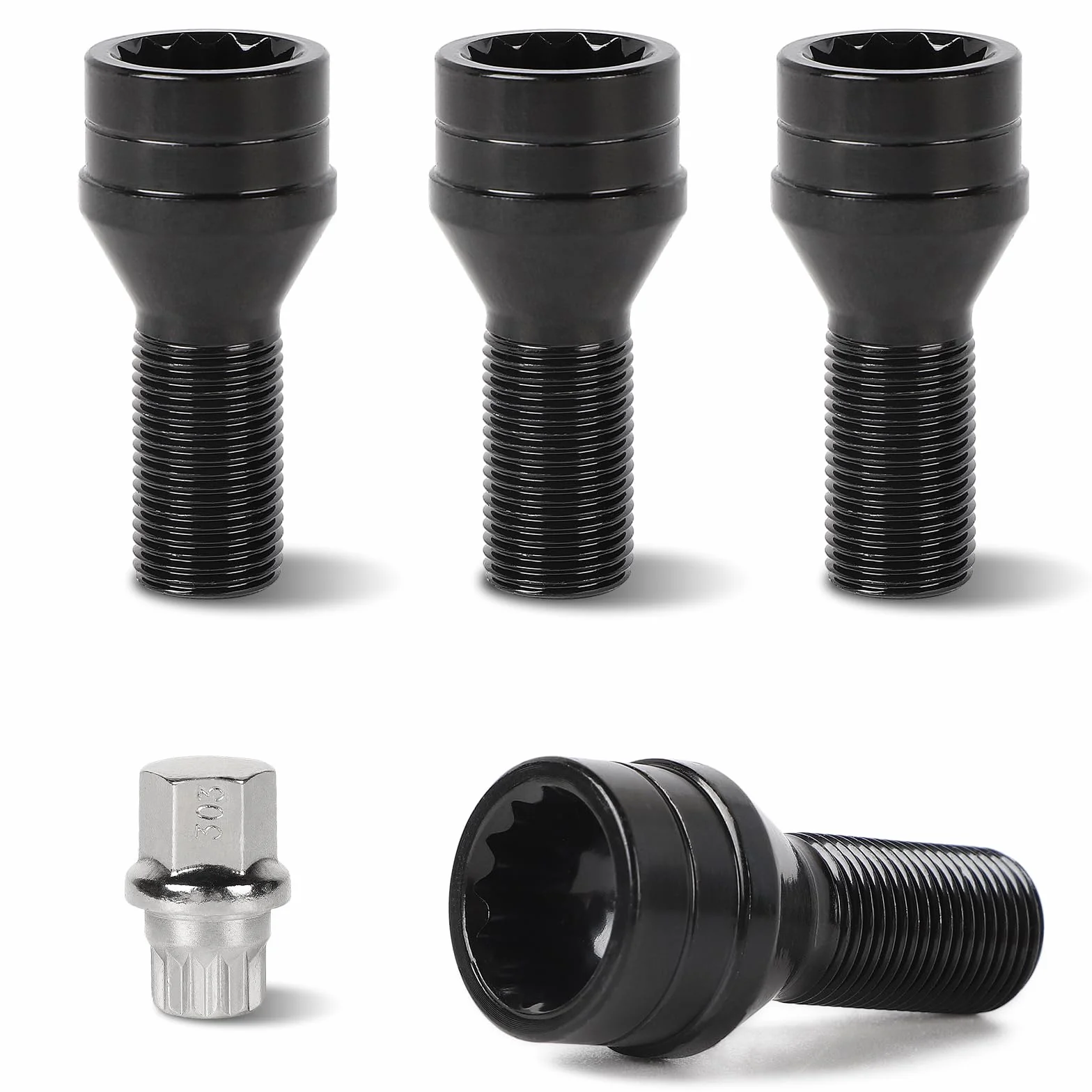 EFUTURETIME 4 x Tornillos Antirrobo Coche M14 x 1,25 mm, Tornillos de Rueda con una Tuerca de Seguridad Compatible con B-M-W y Mini (OE: 36136776076)