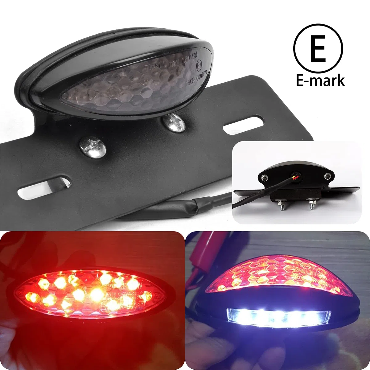 JMTBNO LED Luz Trasera Moto Luz de Freno Luz de Matrícula Lámpara de Luz Roja Homologados 12V Universal para Motocicleta Scooter Bicicleta Quad ATV