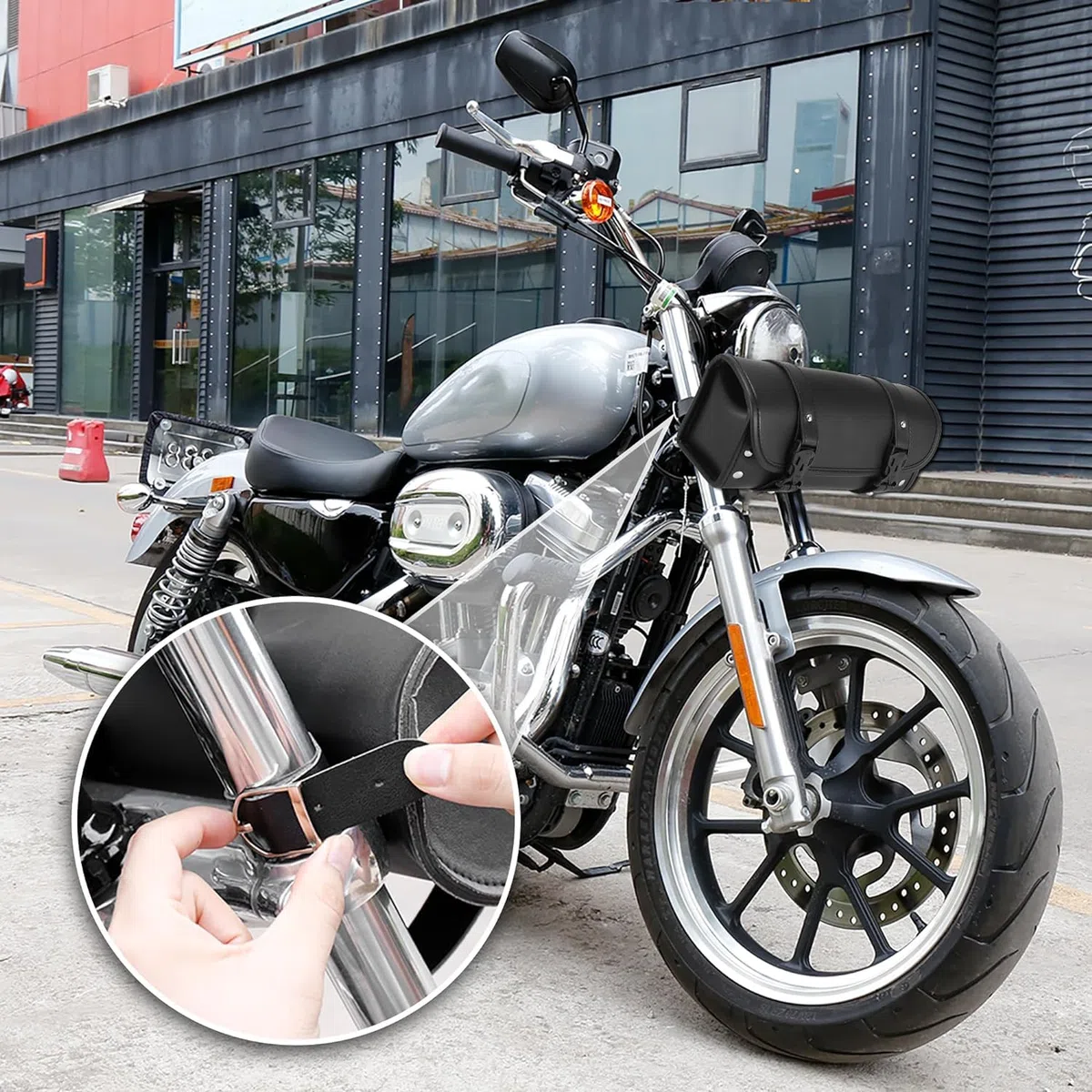 Bolsa universal para sillín de motocicleta, de piel sintética, para manillar de moto, con 2 correas, resistente al agua y al calor
