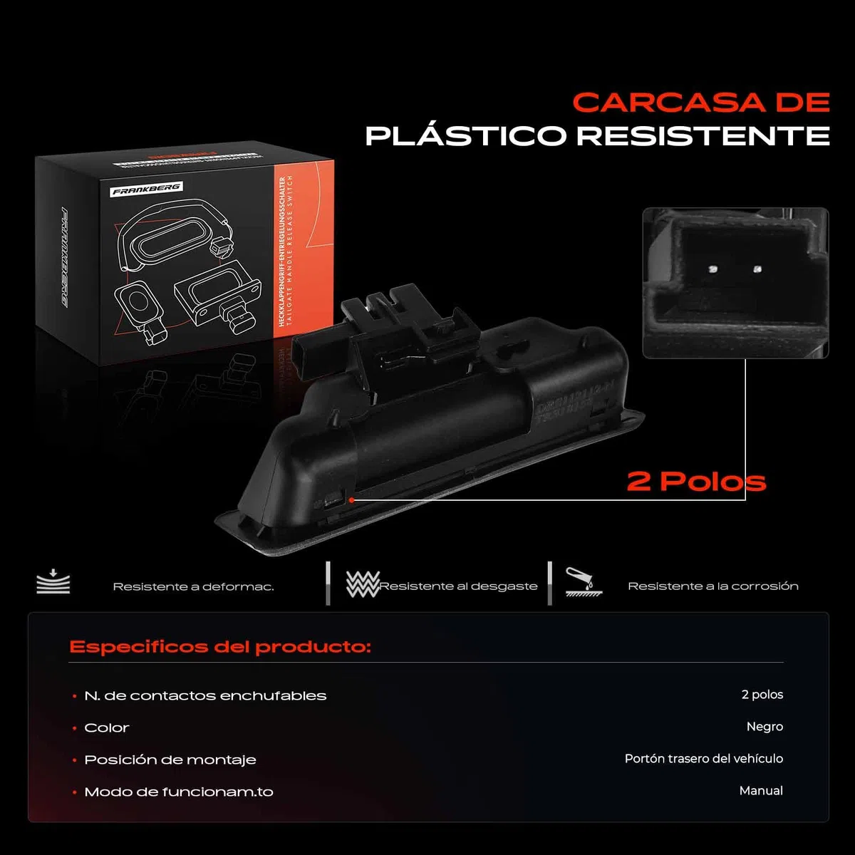Frankberg Manilla del portón trasero Cerradura de la puerta Compatible con X1 E84 Serie 3 Touring E91 Serie 5 Touring E61 X5 E70 Serie 5 E60 Replace# 51247118158