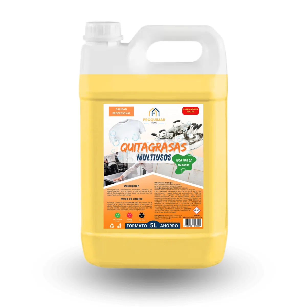 Desengrasante Concentrado Extrafuerte Proquimar – Limpiador Profesional para Cocinas, Baños, Vehículos y Más – Elimina Grasa y Suciedad Incrustada – Garrafa de 5 Litros