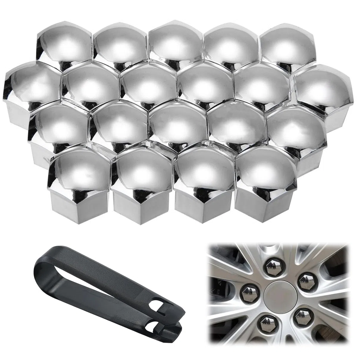 20 Piezas Tapones Tuercas Rueda para DS7 DS 7 Crossback 2018 2020 2021 2022 2023 2024, Cubre Tornillos Protector Brillo con Herramienta Extractor Accesorios Coche,19MM