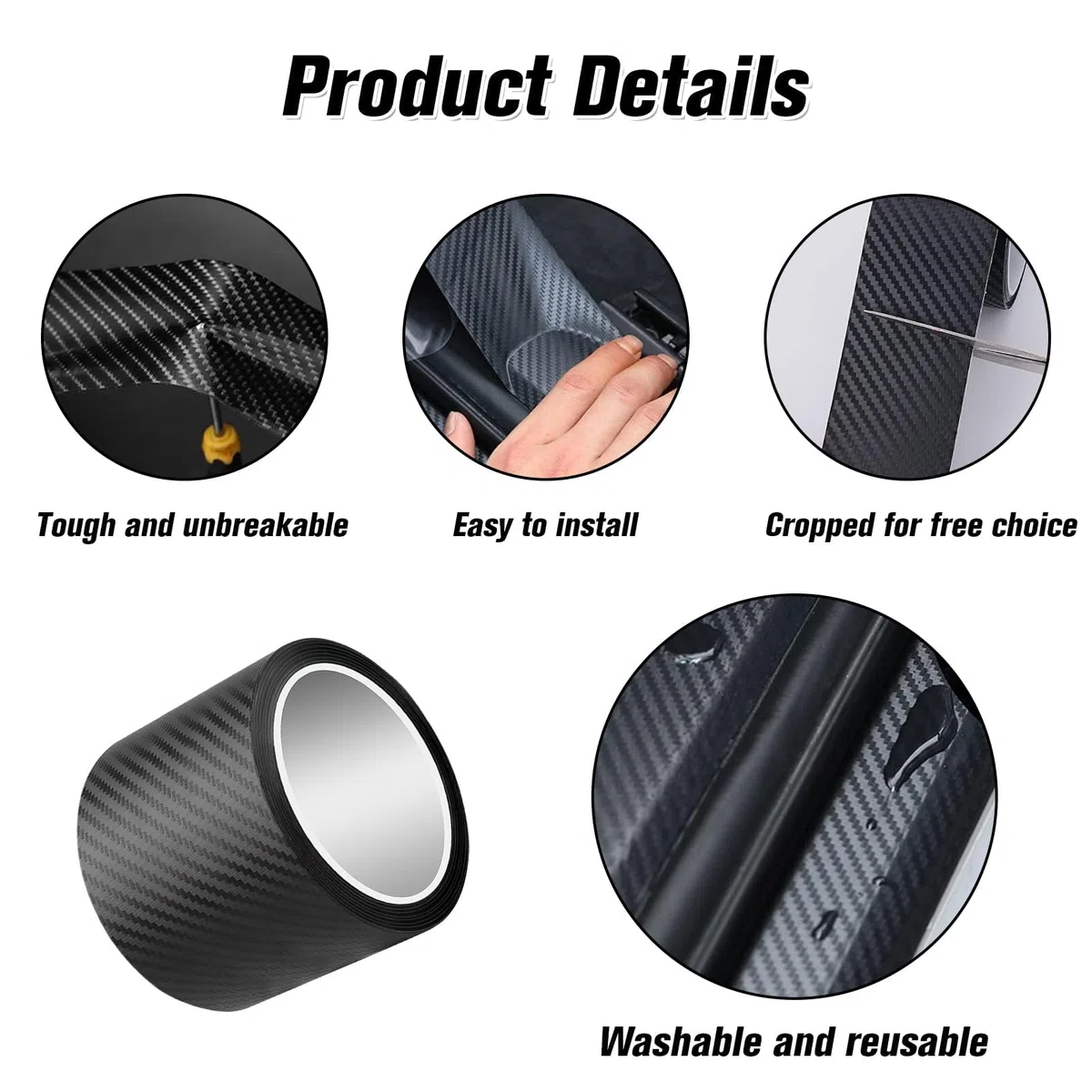 Tiras de Fibra de Carbono para Coche(5CM*3M) - Película Protectora Antiarañazos - Detalle de Fibra de Carbono Seca - Cinta de Vinilo para Borde de Puerta - Etiqueta