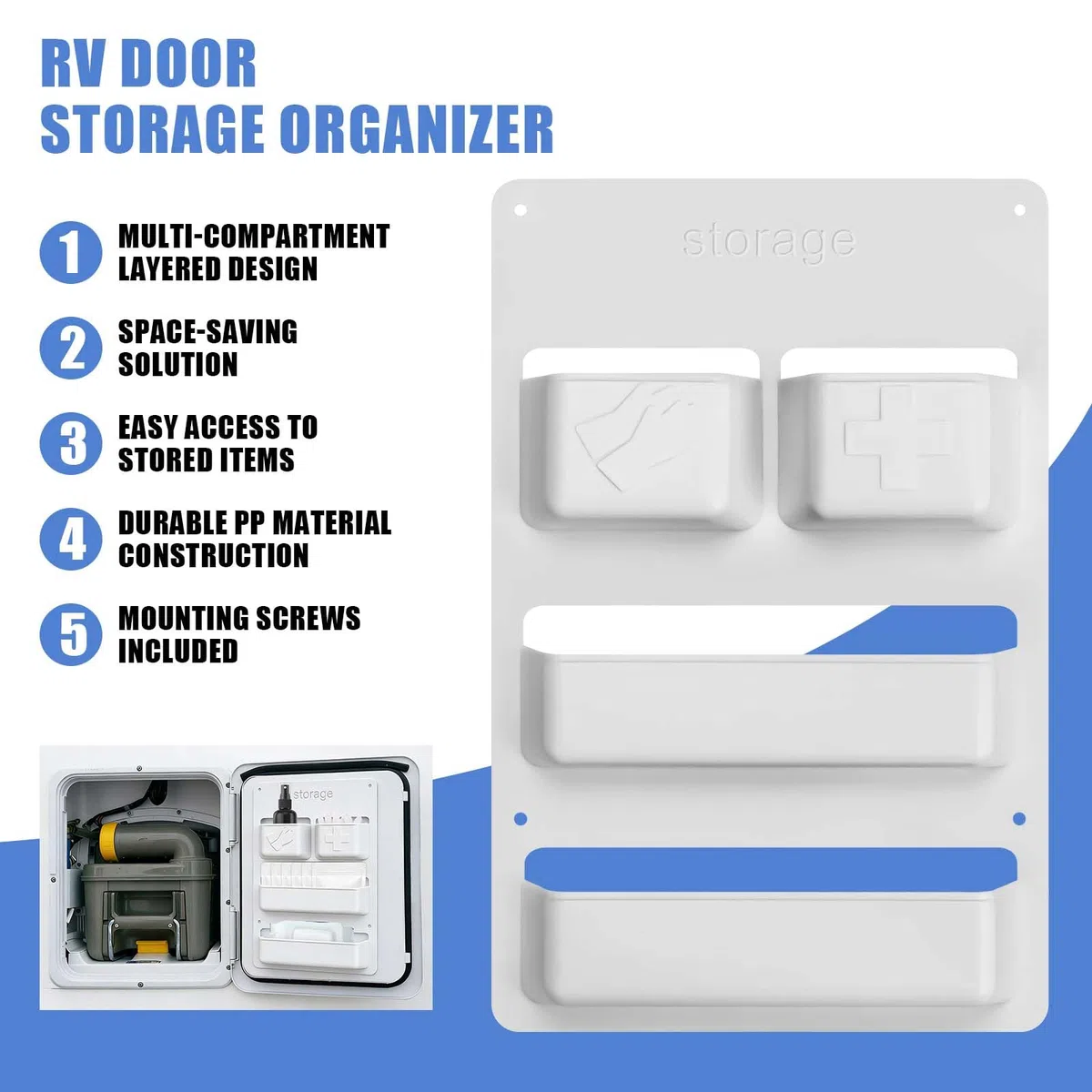 Organizador de puerta de servicio para autocaravana, 28 x 18 x 4 cm, tapa de servicio, organizador para barco, camping, caravana, cabina de inodoro