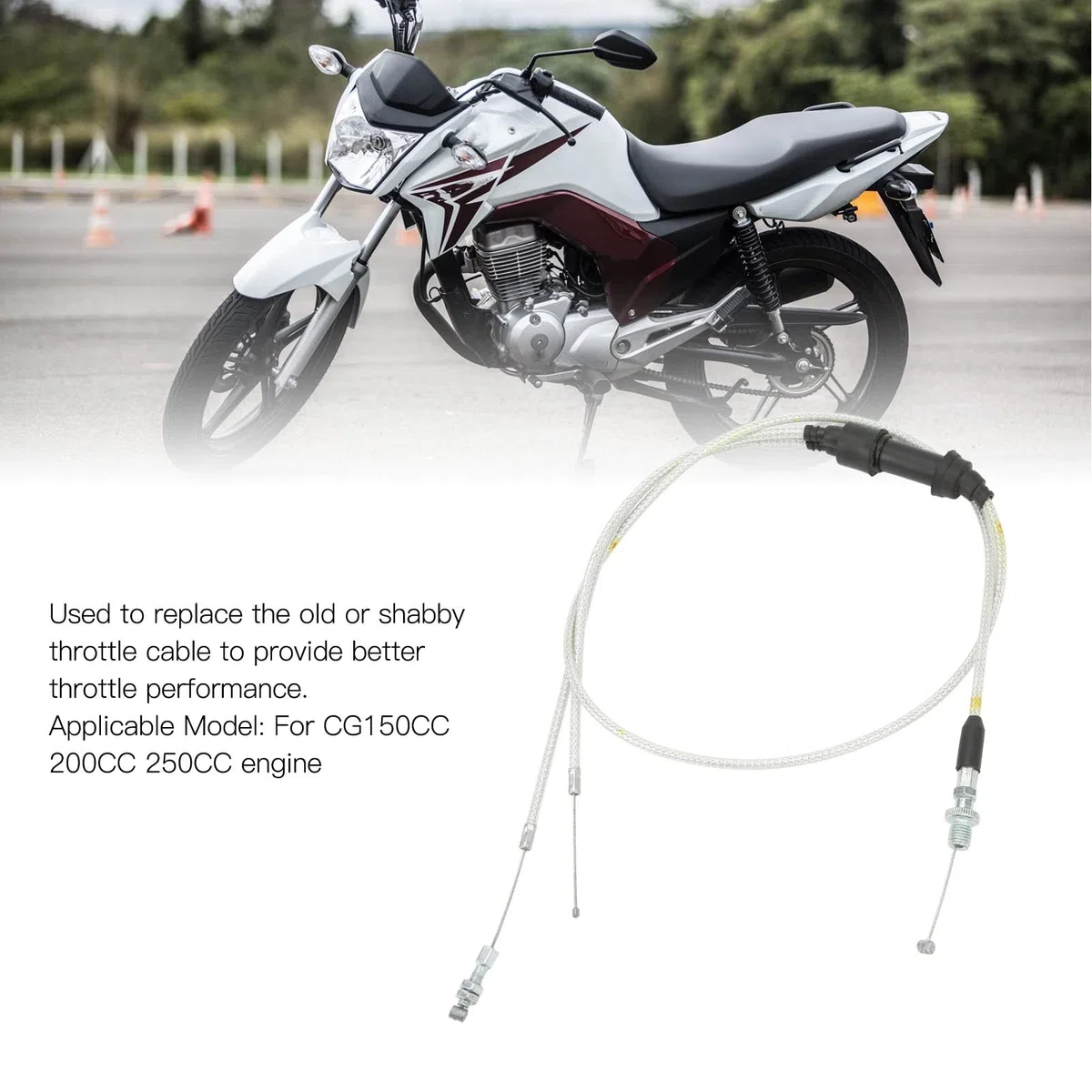 Qiilu Cable de Acelerador Doble de Motocicleta para CG150CC 200CC 250CC Motor ABS Metal Reemplazo de Cable de Acelerador de Motocicleta