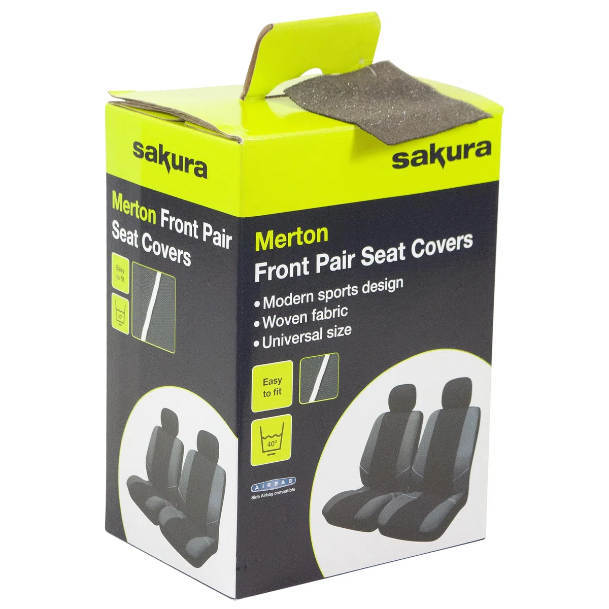 Sakura Merton SS3633 - Fundas para Asientos delanteros y Reposacabezas de Coche, Universales, Dobladillos Elásticos, Compatibles con Airbags Laterales, Aptas para Lavadora, Color Negro y Gris
