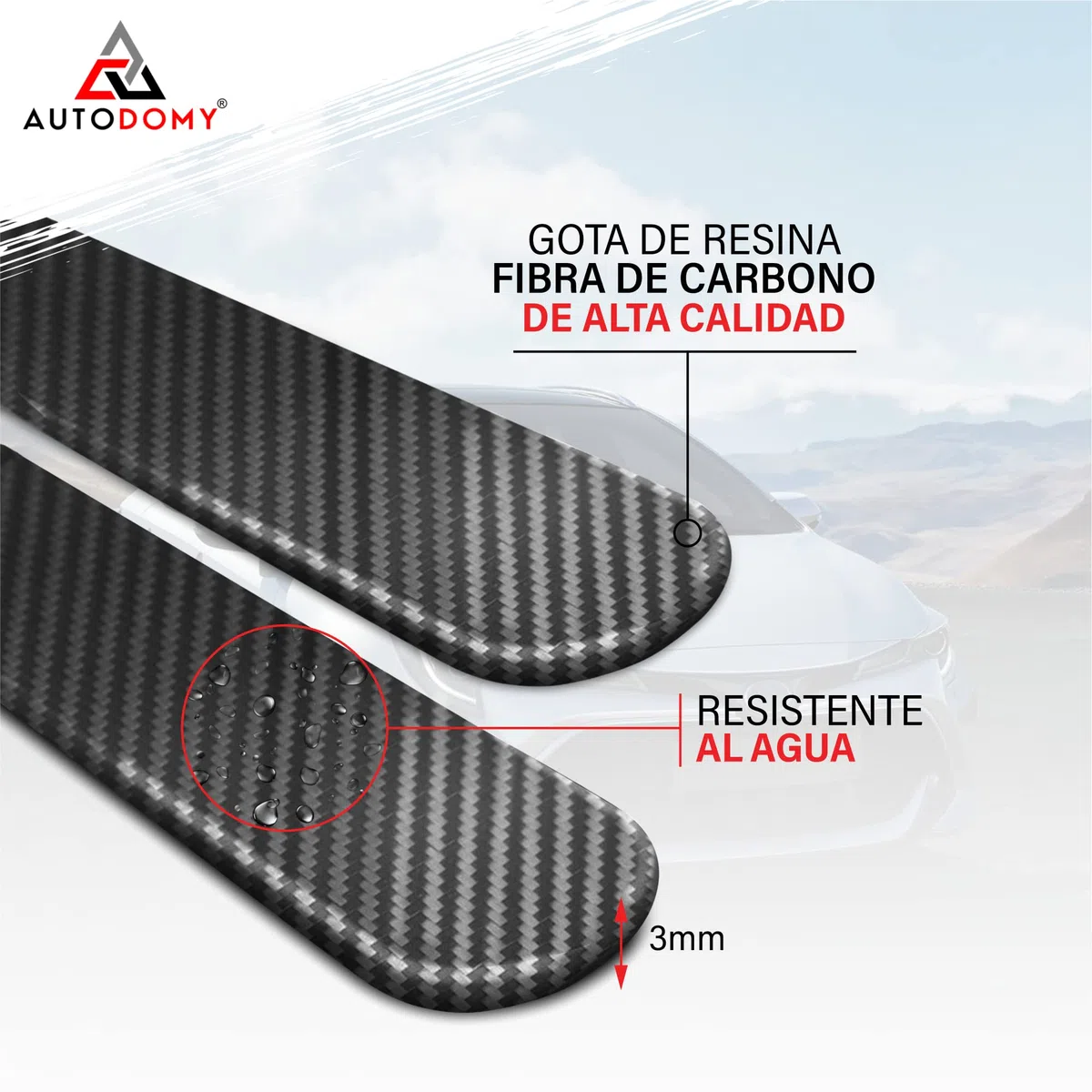 Autodomy Protector Parachoques Coche Delantero y Trasero 40x4 cm | Bumper Parachoques Adhesivo Pack 2 Unidades Valido para Cualquier Vehiculo | Protector Paragolpes Coche (Carbono)