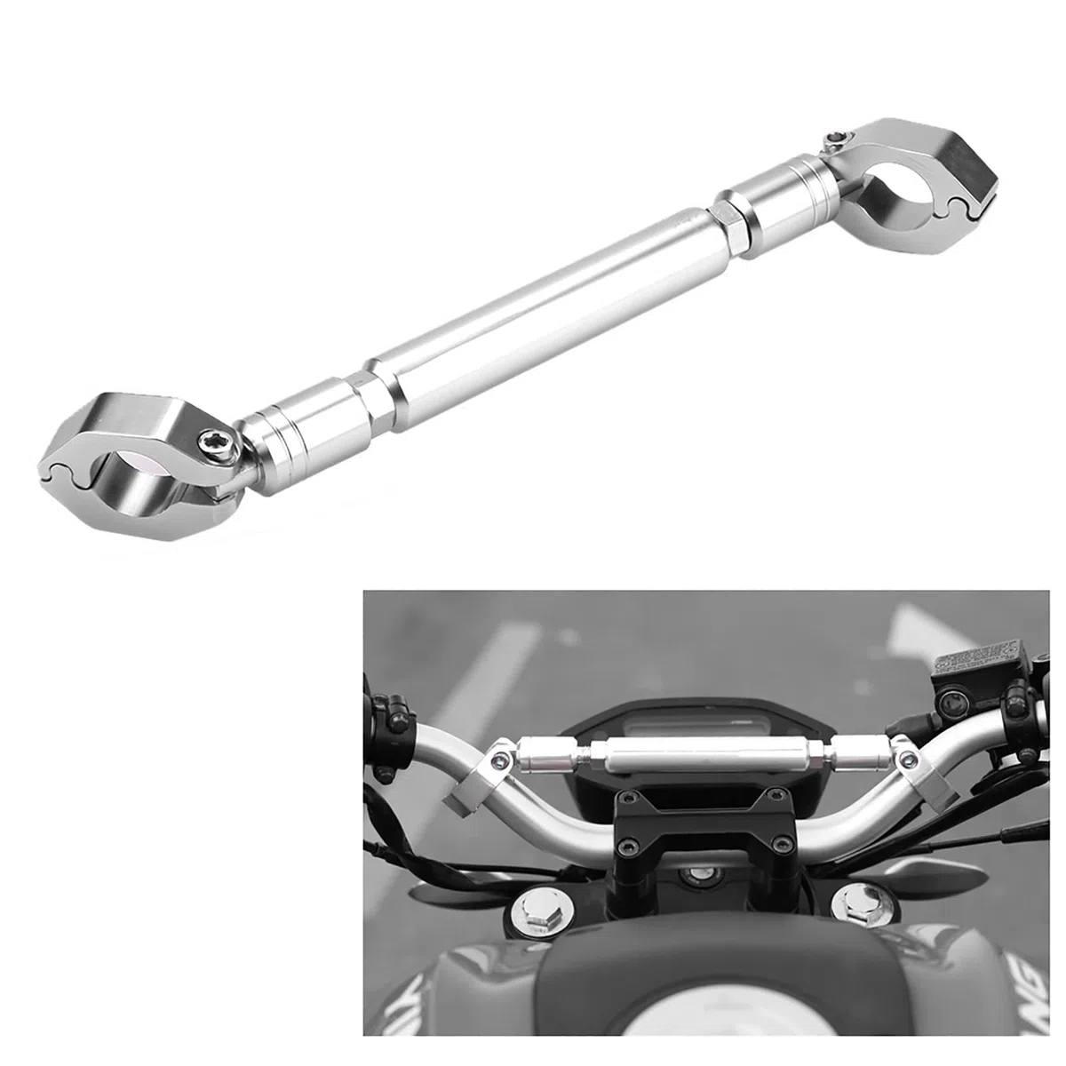 Barra de equilibrio de la motocicleta, universal de 22 mm de aleación de aluminio barra cruzada manillar motocicleta refuerza palanca Accesorios (plata) manillar cruz manillar abrazadera universal mot
