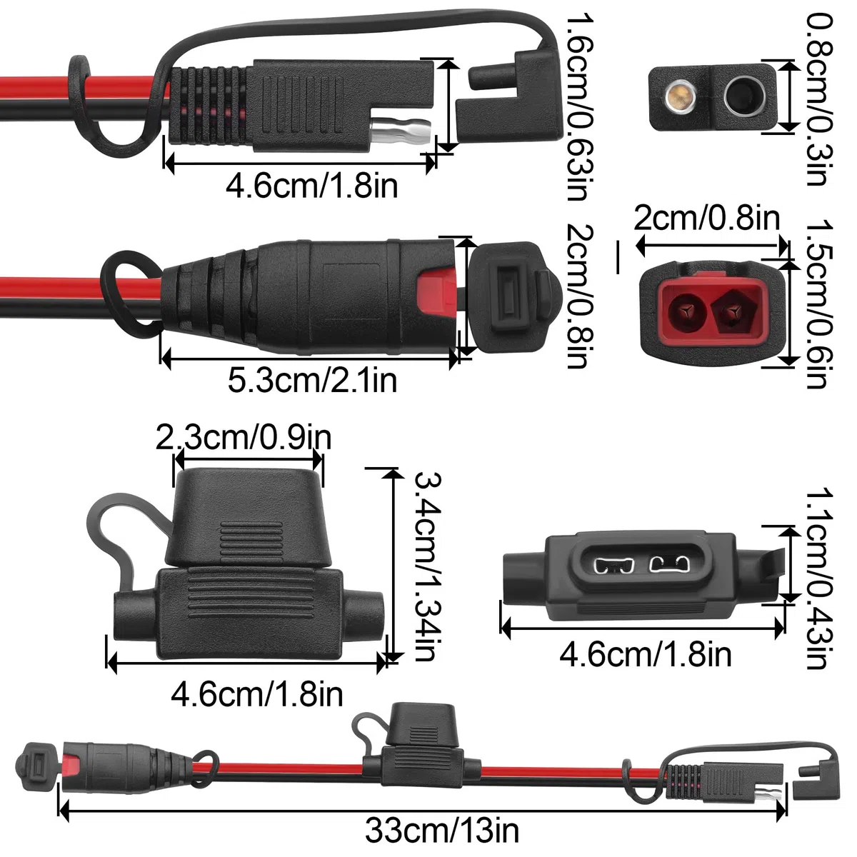 2 cables de extensión SAE, cable SAE de cargador de batería para cargadores inteligentes Genius, fusible de 20 A, cable conector impermeable de 12 V/24 V para motocicleta, ATV UTV, Harley