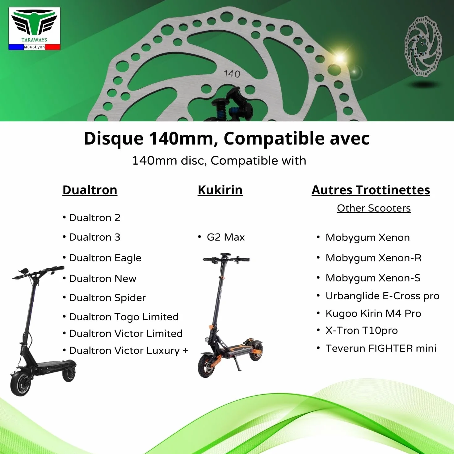 Disco de freno de 140 mm para patinete eléctrico Dualtron 2 Dualtron 3 Dualtron Eagle Urbanglide E-Cross pro - Kukirin G2 Max - Kugoo Kirin M4 Pro, Dualtron Togo Limited (2 discos 140) (2 unidades)
