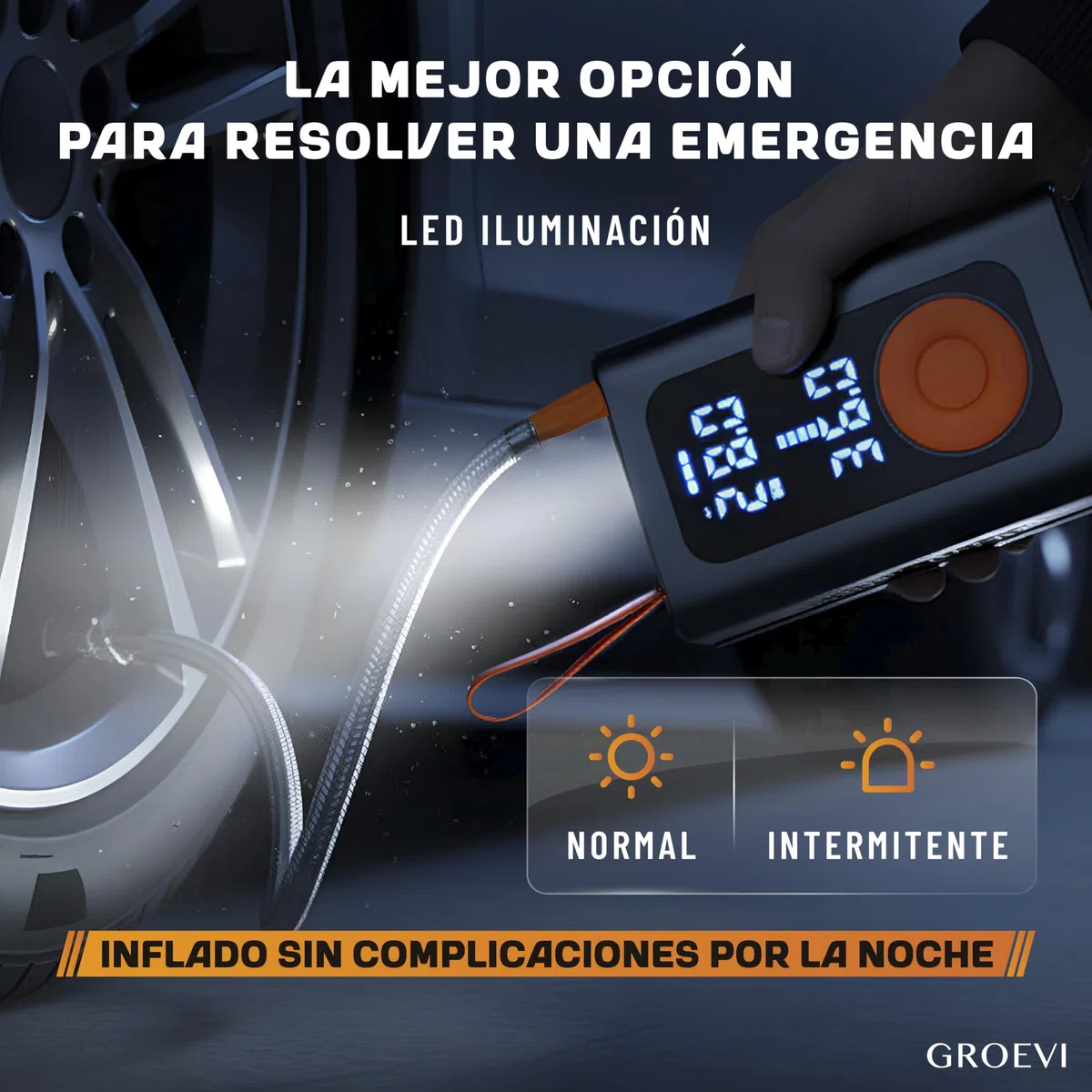 Inflador Ruedas Coche – Compresor Aire Portátil 150 PSI Recargable USB-C, Pantalla LCD Digital, Parada Automática, Luz LED SOS de Emergencia – Kit con Accesorios para Coche, Moto y Bicicleta
