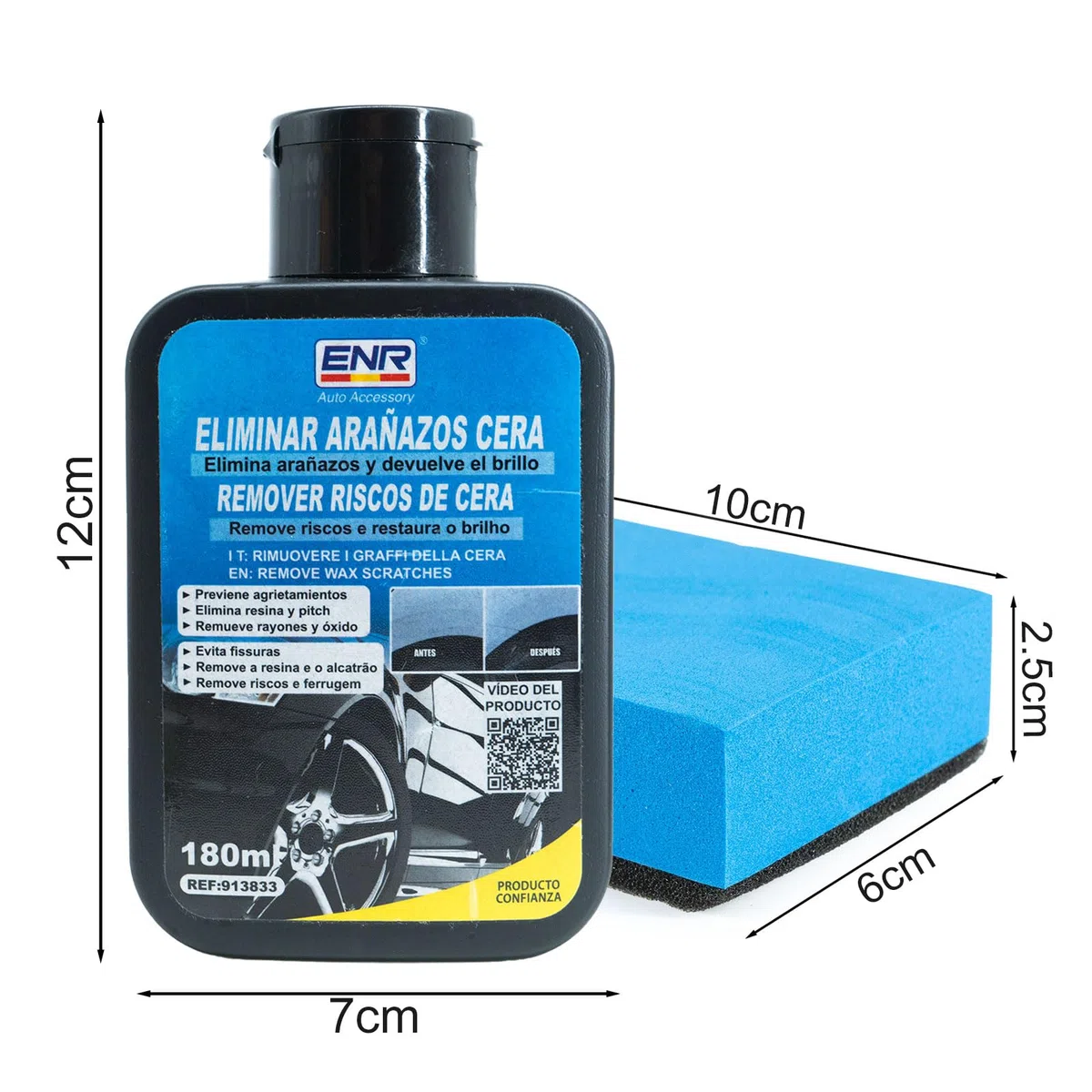 Reparador de Arañazos y Pulimento para Coche – Elimina Rayones, Manchas y Transferencias de Pintura, Brillo Duradero, Fácil Aplicación con Esponja Premium – 180 ml