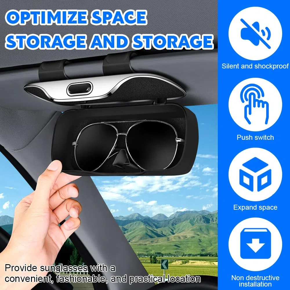 Funda para Gafas De Coche, Soporte Portátil para Lentes De Sol, Soporte para Gafas De Sol para Coche con Acolchado De Fieltro, Multifuncional, para La Mayoría De Los Modelos De Coche (Negro)
