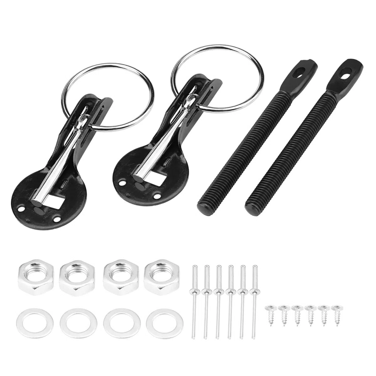 Kit de Cierre de Pasador de Capó, Cierre Capo Muelle Acero Inoxidable Universal Capó Capó Pasadores de Bloqueo de Pestillo Kit para Racing Sport Car (Negro)