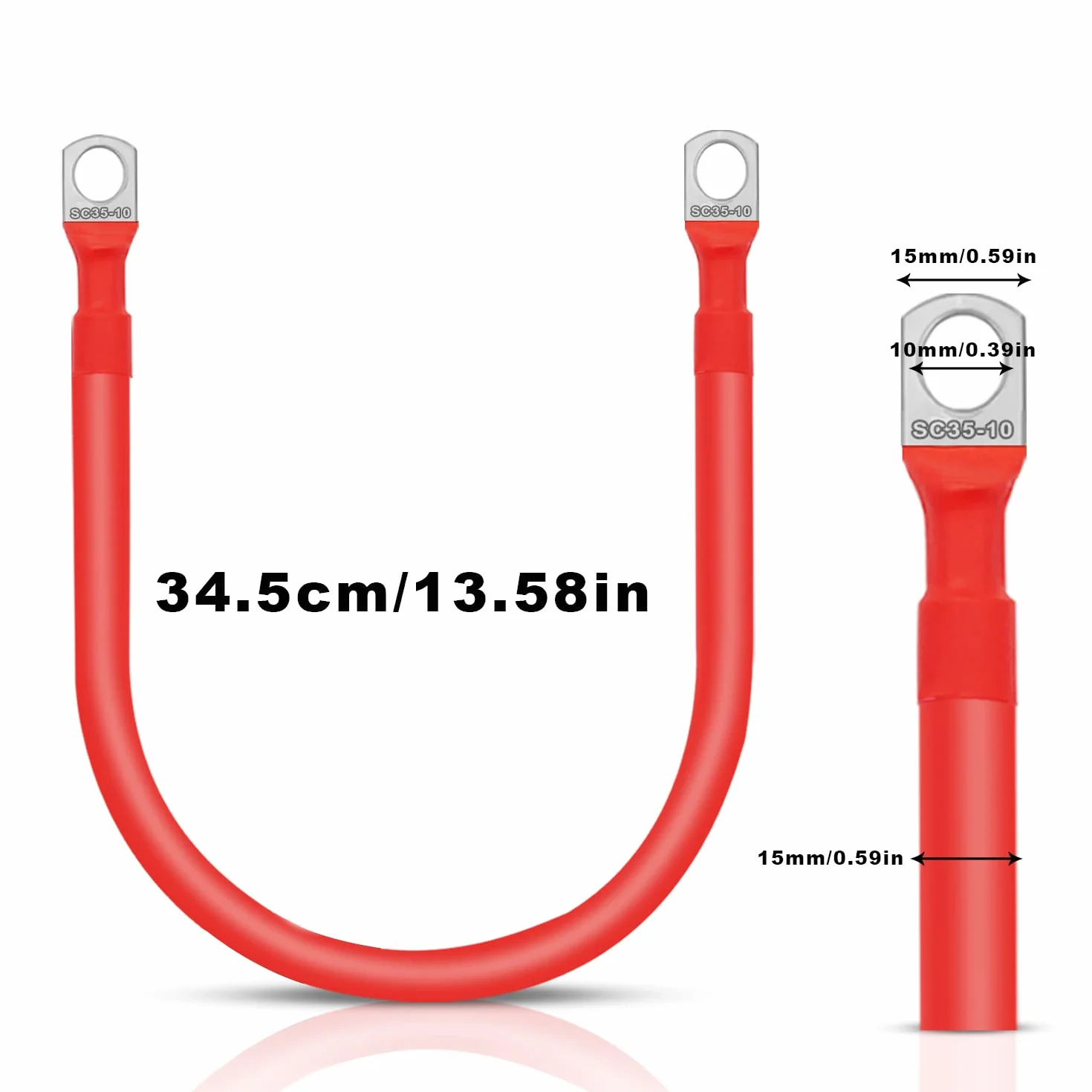 Cables de Batería 35mm² 2AWG, 2Pcs Bateria Cables Inversores, Cable Arranque Bateria Coche con Terminales de Anillo, para Solar, Camión, Motocicleta, Marino, RV