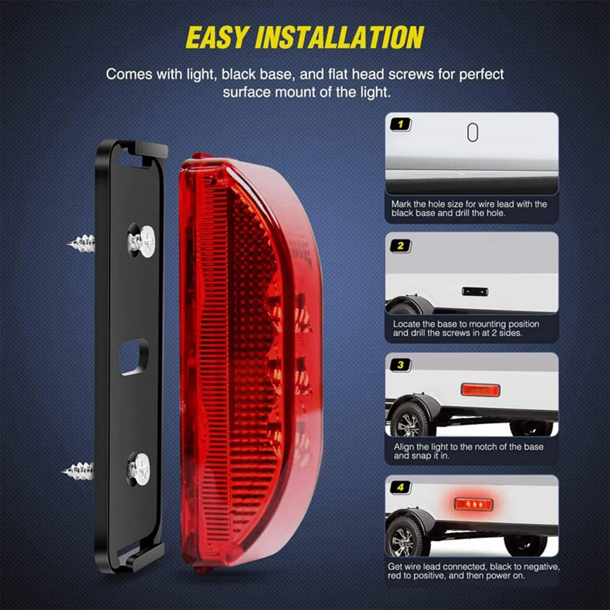 Juego de 4 Luces de Galibo para Remolque con 3 LED - Luces de Posición Laterales LED 12V/24V 103mm Estancas Universales para Camión Remolque Autocaravana Barco Vehículos Pesados (Rojo)