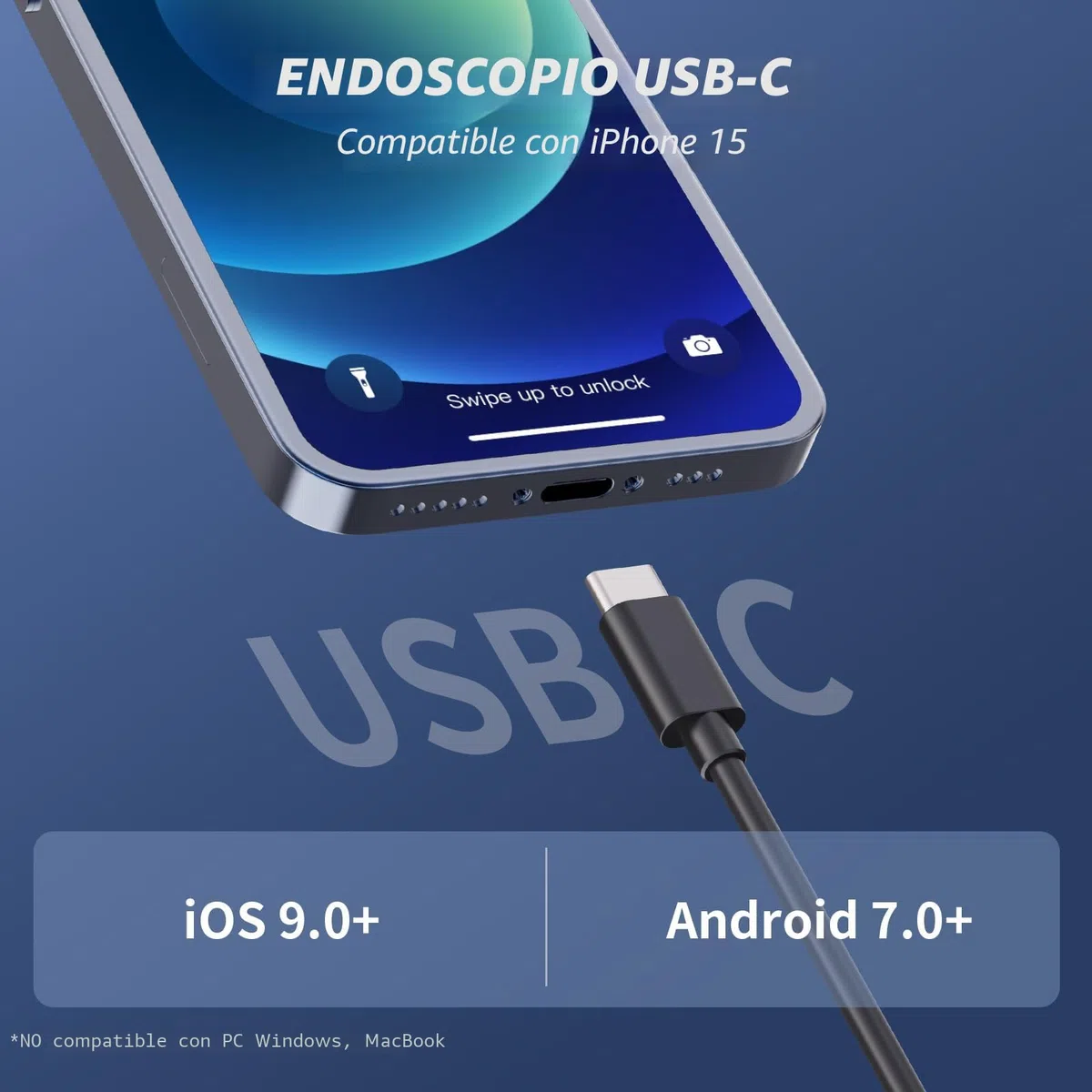 Endoscopio Cámara de Inspección - 3 en 1 USB Cámara endoscópica, Endoscopio Para Movil de Cable Semirrígido, IP67 Impermeable con 8 luces LED Sonda de 7,9 mm para Android, iPhone(5M, No Necesita WiFi)