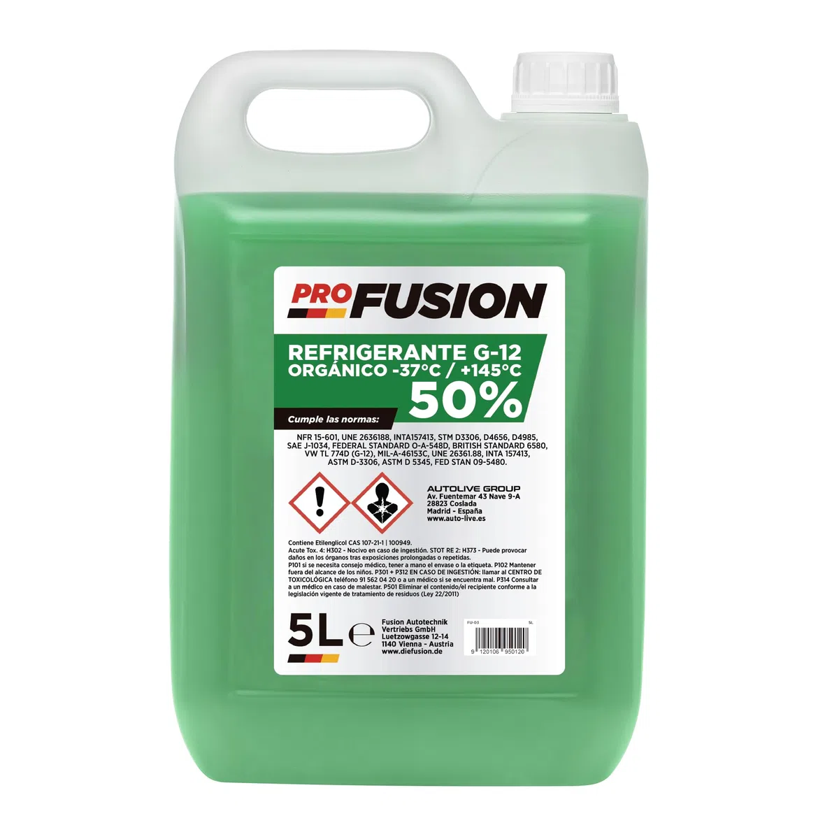 ProFusion Anticongelante Refrigerante Coche Verde G12-37ºC +145ºC 5L (1)