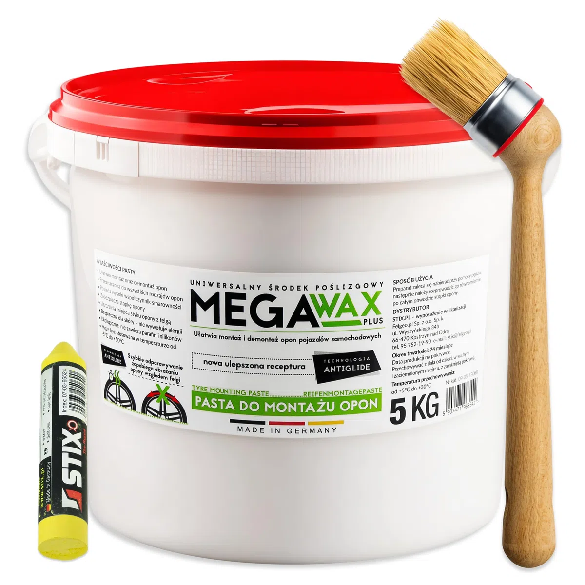 Stix Juego de montaje de neumáticos de 3 piezas - 5 kg de pasta de montaje de neumáticos MEGA Wax, pinceles profesionales y tiza para neumáticos - Set completo para cambio de neumáticos y suministros
