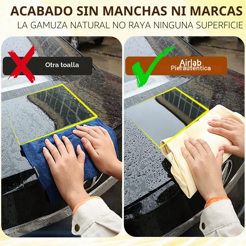Airlab Grande Gamuza Coche Secado XXL/90x60 cm, Gamuza Piel Natural, Toalla de Cuero, Trapos Limpieza Sin Pelusas & Sin Rayones, Paños de Bayeta Balletas para Moto, Vehículos, Cristales, Ventanas