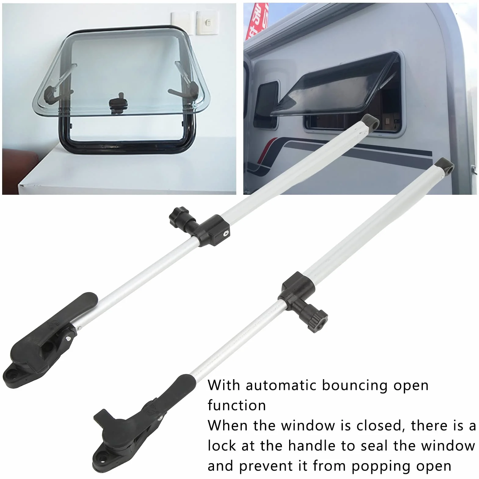 Soporte Telescópico Para Ventana De Caravana 310-435mm Varillas Ajustables De Aleación De Aluminio Juego De 2 Para Autocaravana Remolque Yate Ventana Abatible