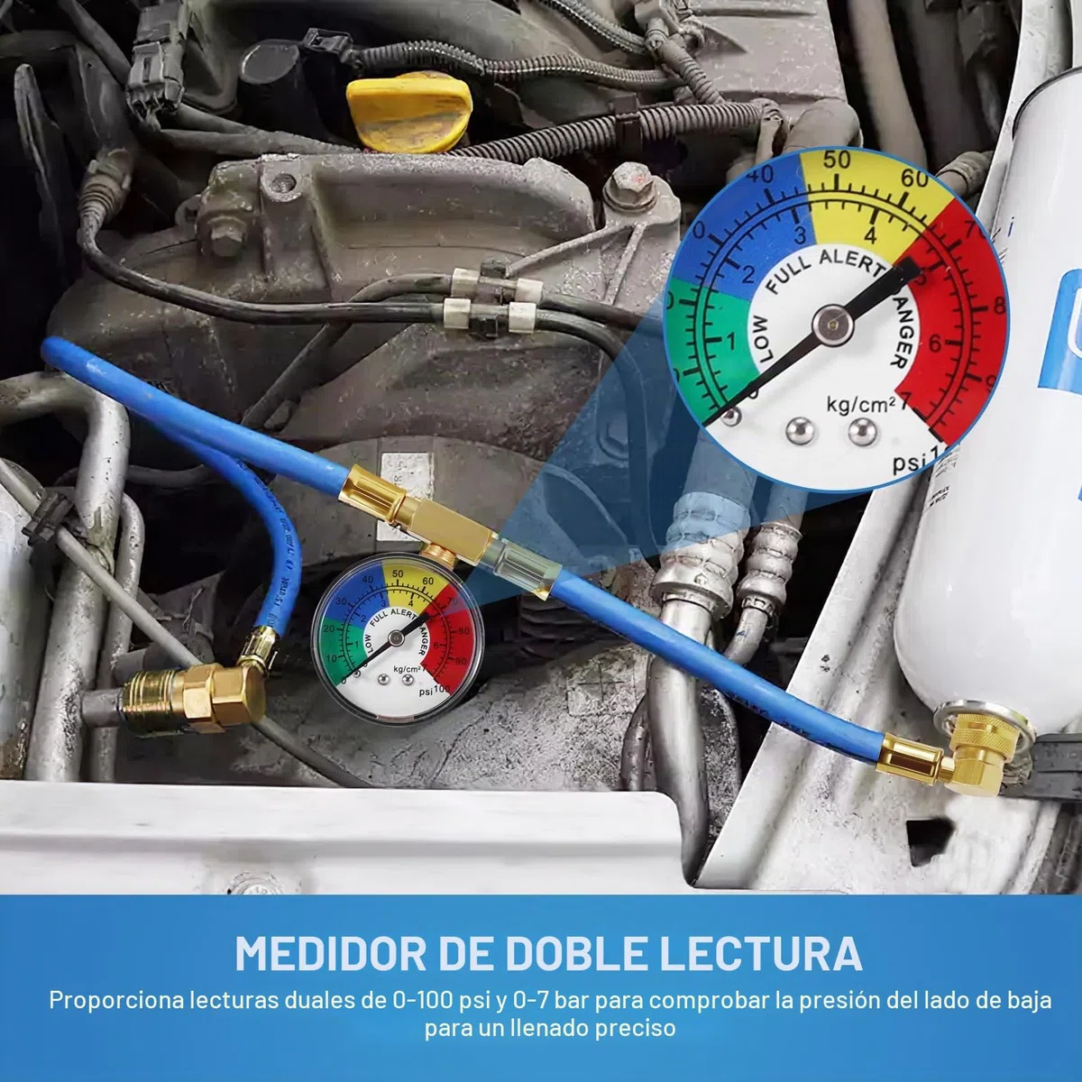 R134A Manguera de carga para aire acondicionado de coche, 80 cm, de goma extendida, con manómetro y llave de rosca ACME 1/2, kit de recarga de gas R134A (80 cm para R134A)