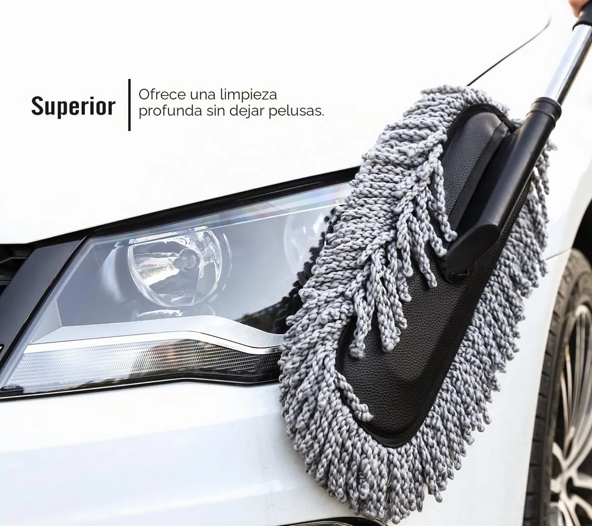 Moko Plumero de Coche, Cepillo Multiusos para Lavado de Coche, Exterior e Interior, Plumero de Microfibra con Mango Extensible para Limpieza, Color Gris