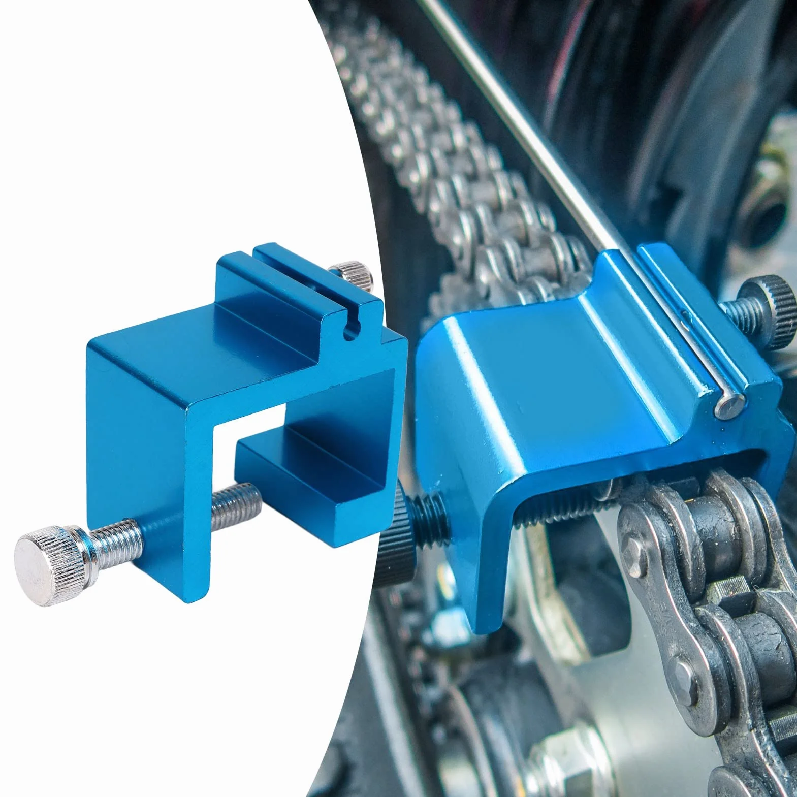 Keenso Herramienta de Ajuste de Cadena de Piñón Universal, Herramienta de Alineación de Cadena de Resistencia a la Oxidación Precisa para Motocicleta ATV