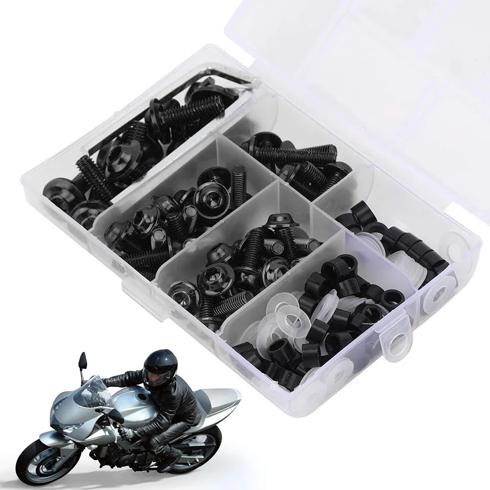 158 Piezas Kit de Tornillos de Carenado de Motocicleta, Universal Tornillos para Parabrisas de Motocicleta de Aluminio, M5 M6 Kits de Montaje de Carrocería Arandelas Tuercas Tornillos Clips(Negro)