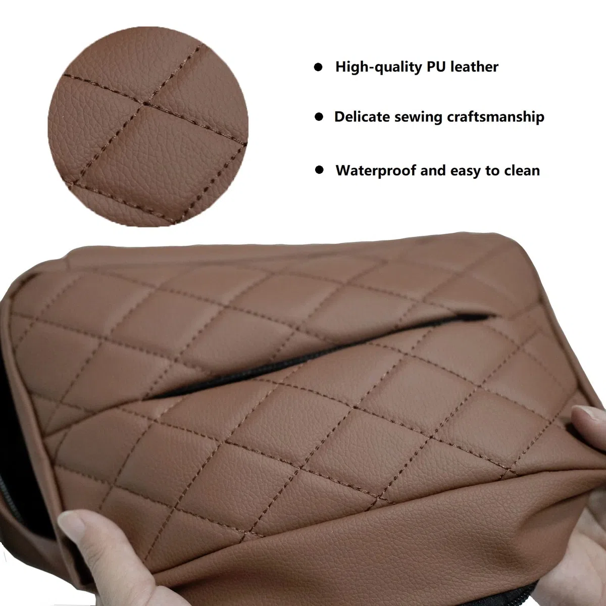 Soporte para pañuelos de coche de piel sintética para asiento trasero de coche, soporte para servilletas, universal, dispensador de pañuelos para 120 pañuelos por caja (negro)