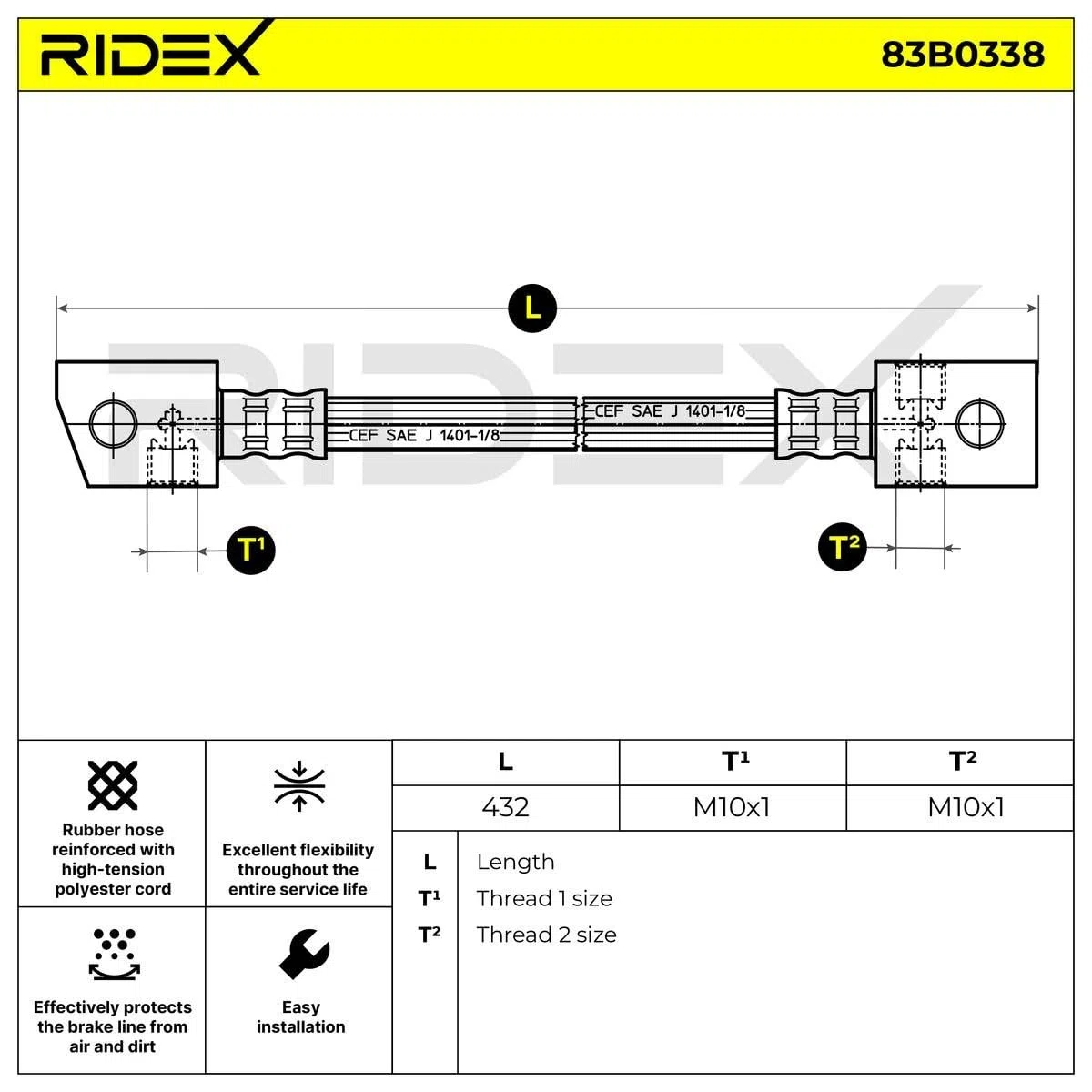 RIDEX 83B0338 Latiguillo de freno Trasero Compatible con NISSAN PATROL Hardtop K260
