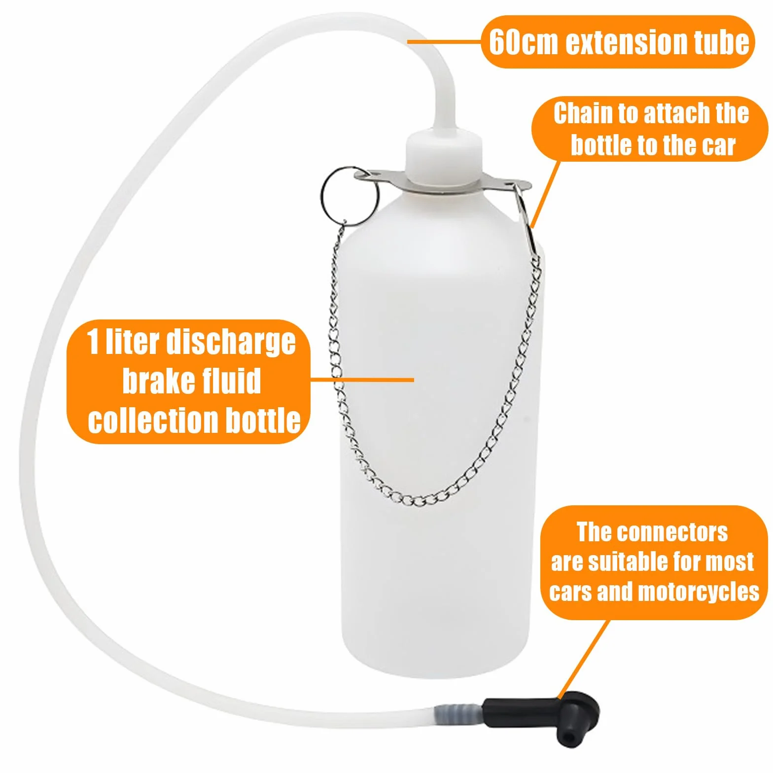 Botella Recogida Frenos 1 L con Manguera 60cm y Acoplamiento Goma,Depósito para Recoger & Cambiador Líquido Frenos,Purgador Frenos para Mayoría Los Tornillos Purga, Equipo para Cambio Aceite y Drenaje