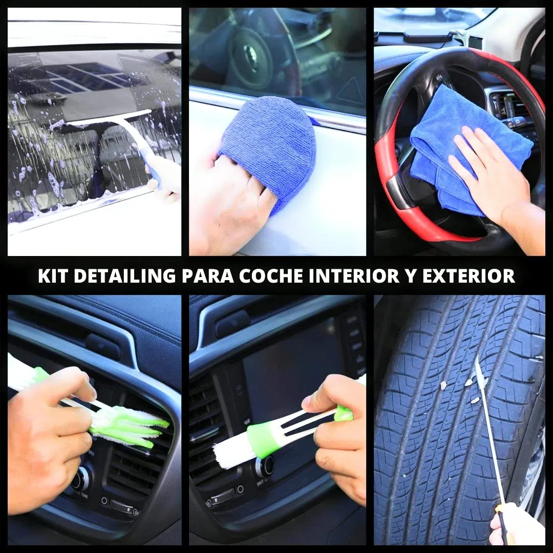 KAMBIA Kit Limpieza Coche Profesional, Detailing Coche Interior y Exterior, 14 Productos Limpieza Coche, Kit Limpieza Moto, Incluye Gel Limpieza Coche.