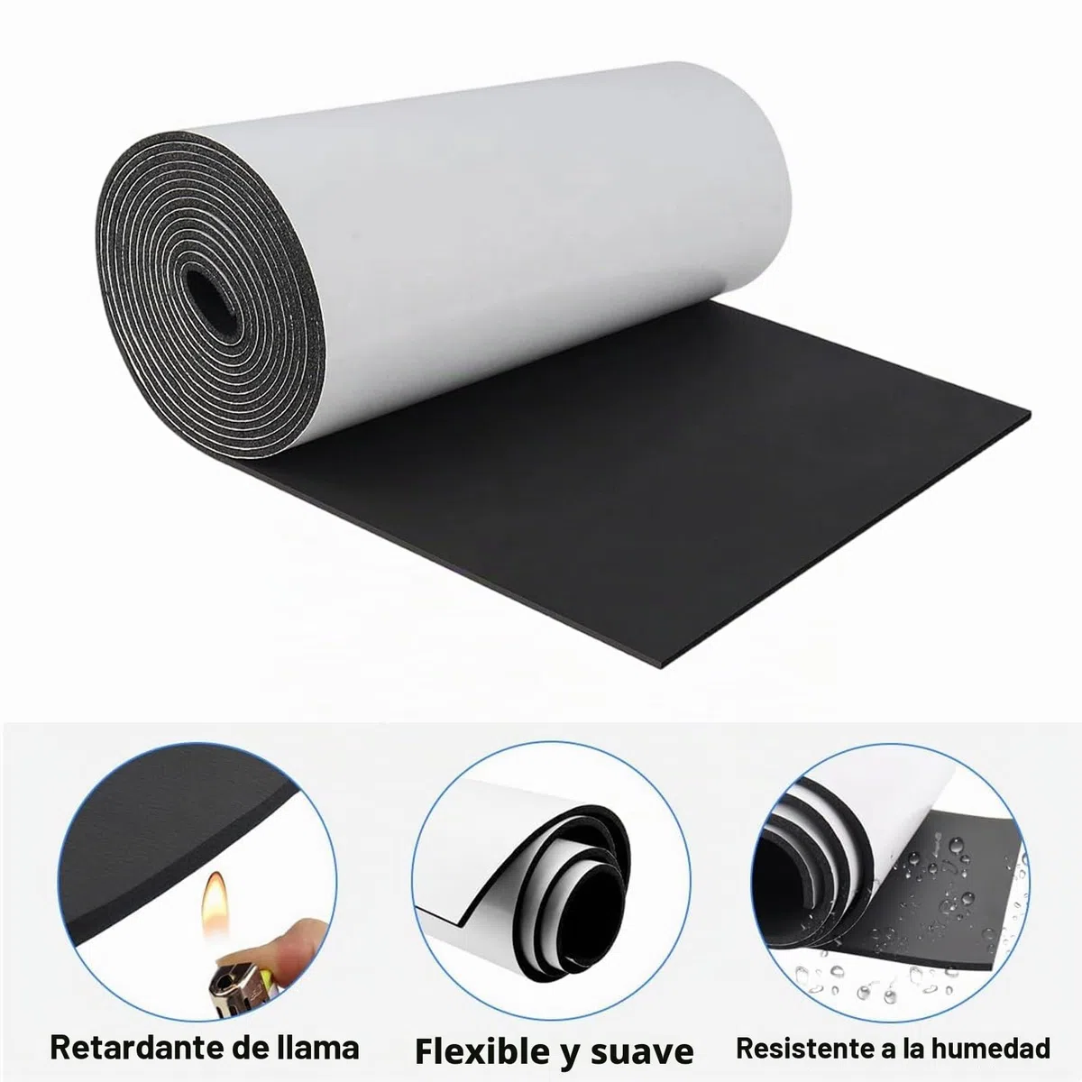 Rollo de goma espuma de neopreno autoadhesivo, Aislante acustico para Moqueta Adhesiva Coche, Ignífugo e Impermeable, Alfombra Aislante Termico 300mm x 3mm x 1.5m,Negro