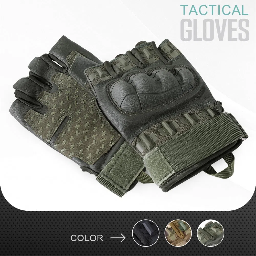 WTACTFUL - Guantes Tácticos Medio Dedo Hombre, Transpirables y Antideslizantes para Airsoft, Paintball, Ciclismo, Moto, Caza, Senderismo y Trabajo Aire Libre