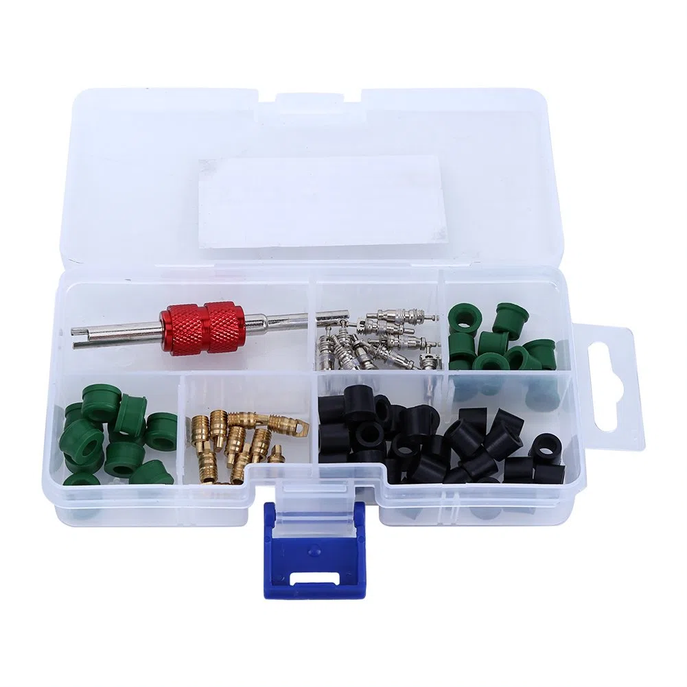 Kit de reparación de aire acondicionado 71 piezas herramienta de reparación de aire acondicionado 10 piezas núcleos de válvula de aire acondicionado 50 piezas juntas de manguera 10 válvulas de pieza