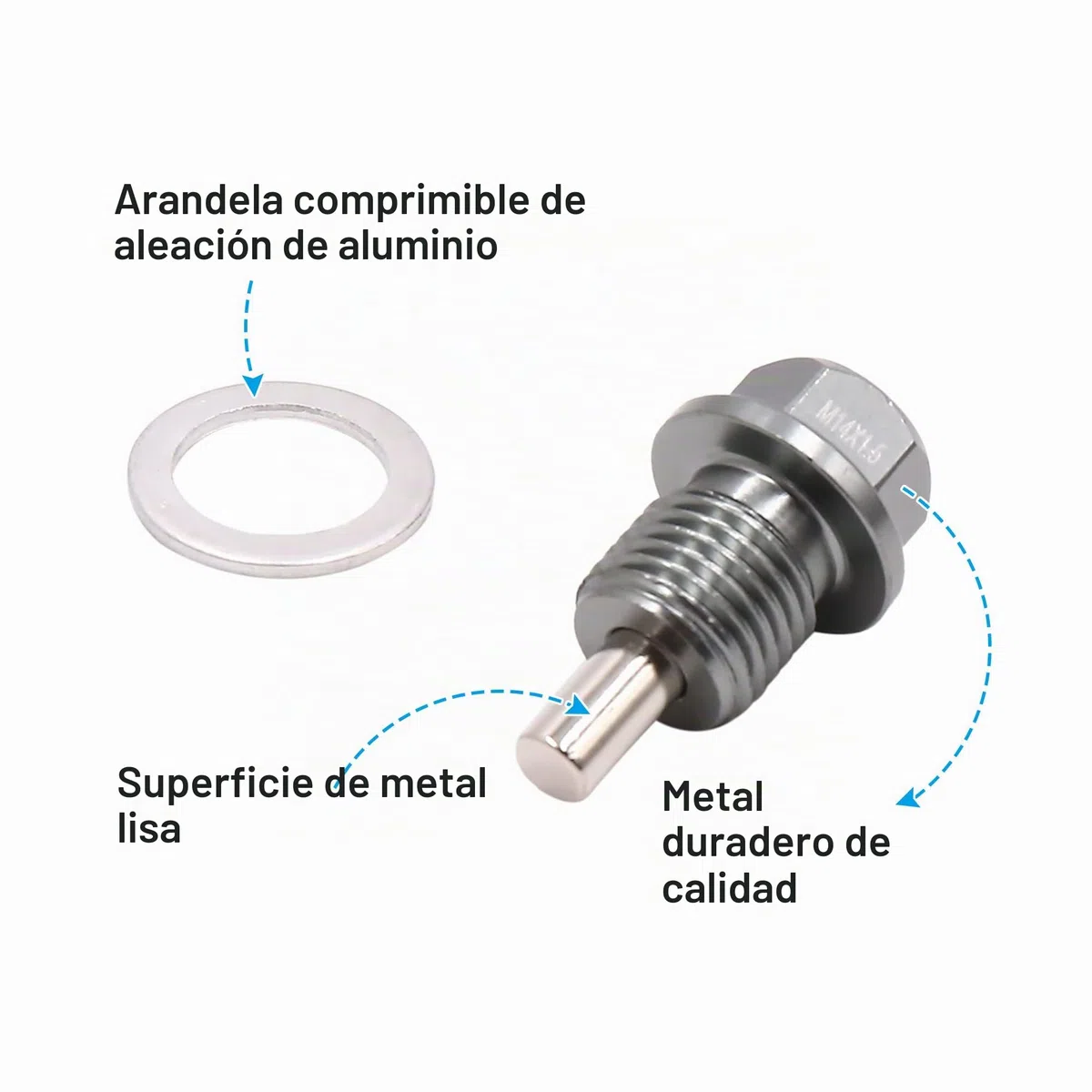 sourcing map Tornillo Magnético para Drenaje De Aceite M14X1.5Mm 1Pc | Gris, Rosca M14 X 1.5Mm, Con Arandela, Recoge Partículas Metálicas