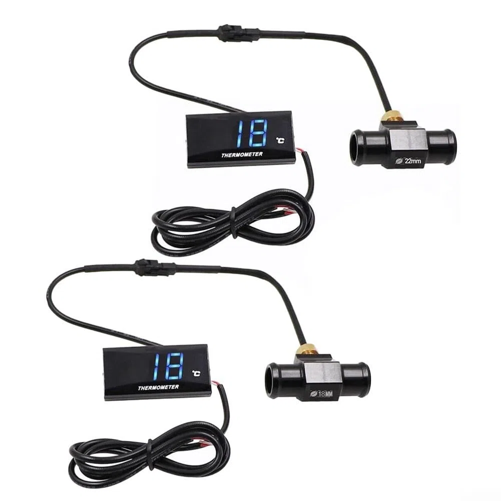 Kit de monitoreo de temperatura del agua para motocicletas con medidor LCD digital y sensor, sistema alimentado por CC 12 V con señal visual de sobrecalentamiento (18 mm)