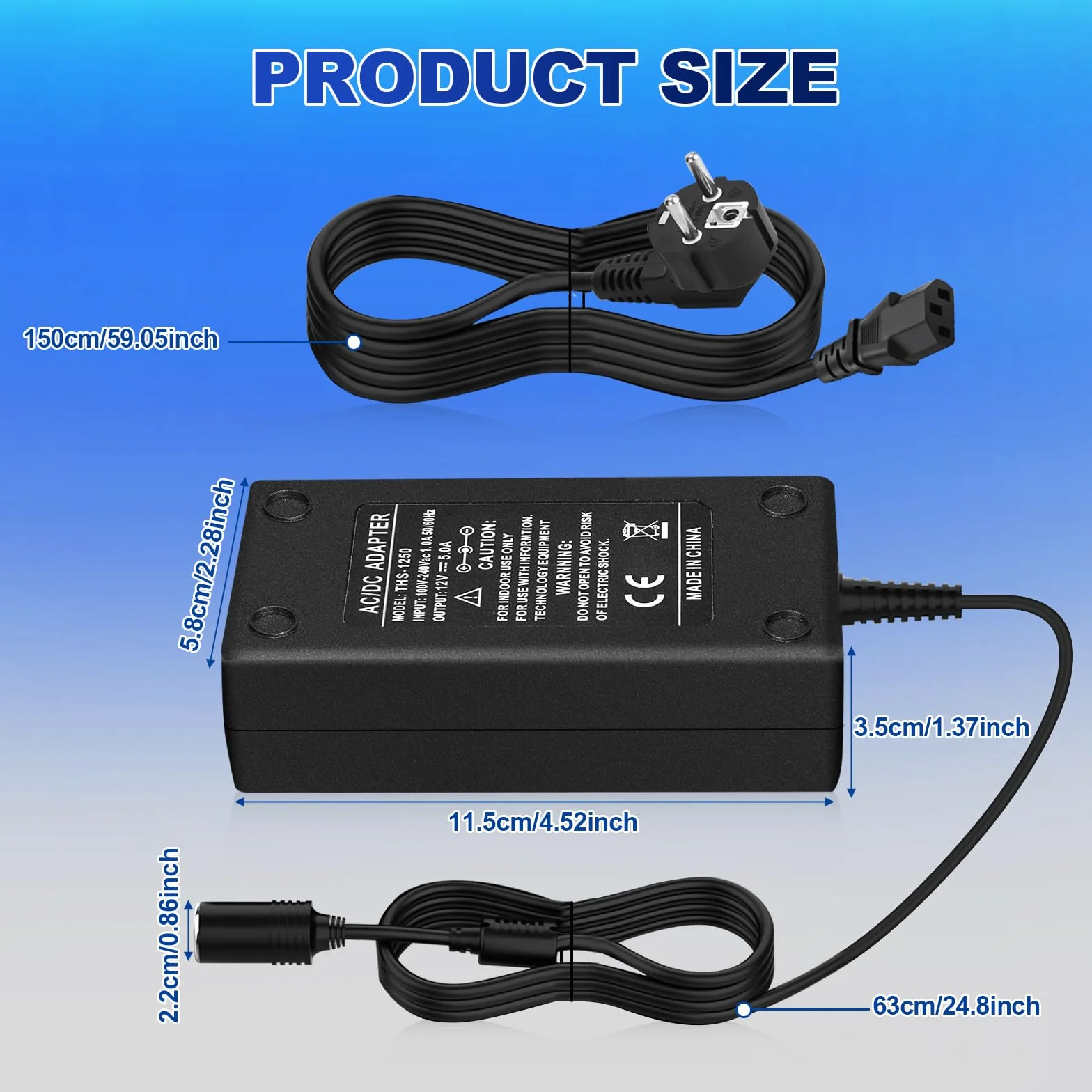 Transformador de tensión de 230 V a 12 V, Adaptador de alimentación para Coche, 5 A, 60 W, para Aspiradora de Coche, Compresores y Frigoríficos
