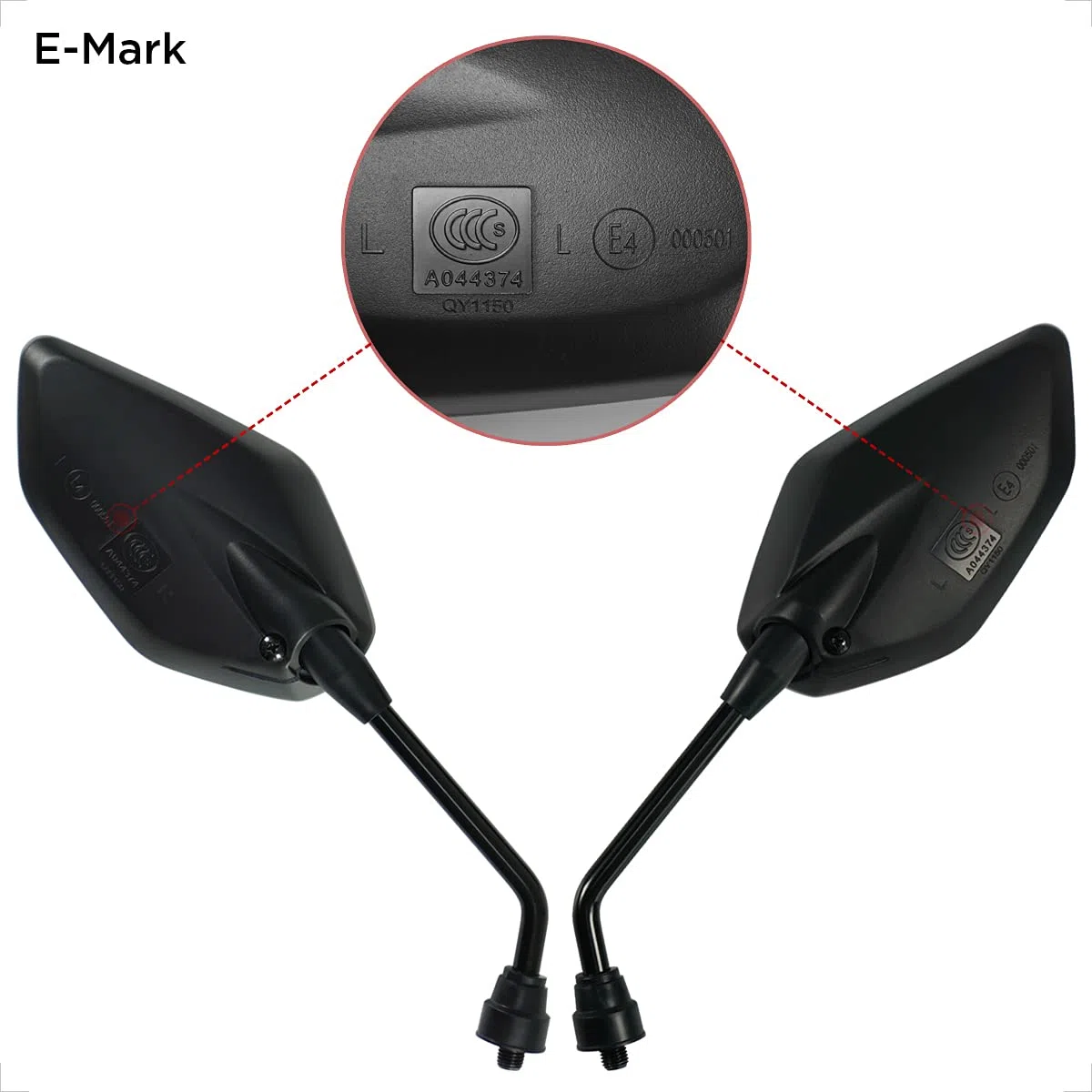 Evermotor - Espejo retrovisor universal para moto y scooter lateral homologado E, espejo retrovisor E4, 1 rosca M10 a la derecha + 1 rosca M10 a la izquierda, 2 roscas M8 a la derecha + 1 rosca M8 a