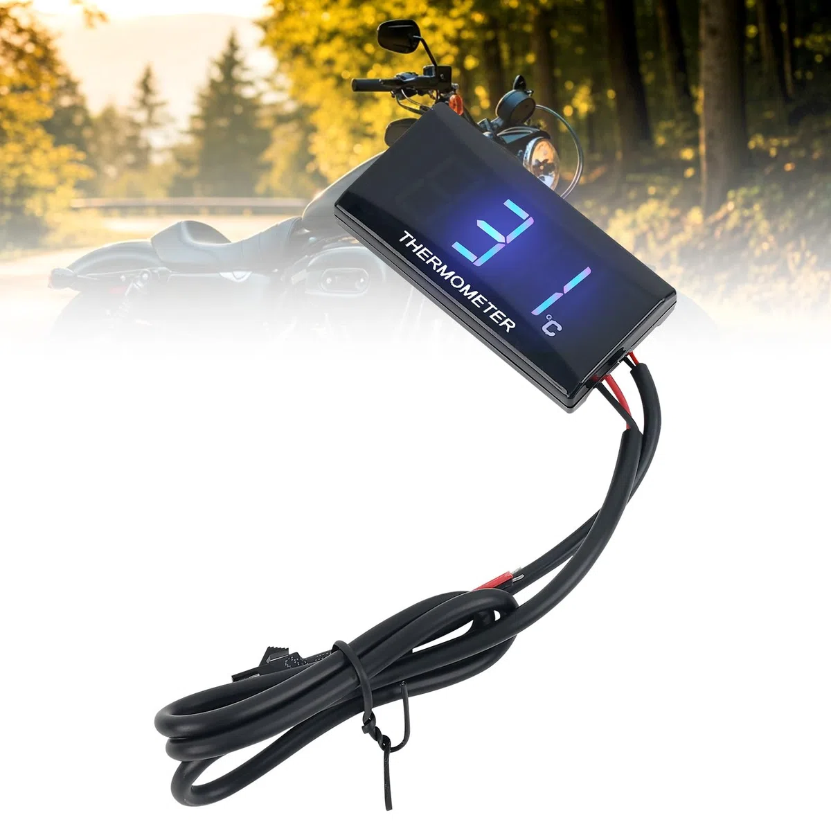 Riloer Termómetro digital moto, termómetro digital para motocicleta, instrumento medidor de temperatura del agua, luz azul para motos de competición y scooters, M10
