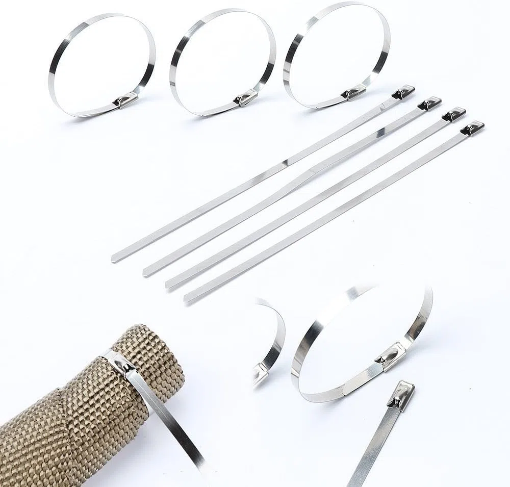 ilauke 10M x 5cm banda para cabecera de escape, fibra de titanio cinta anticalorica escape para tubo, colector turbo, calor alto, marrón, con 10 abrazaderas de acero inoxidable