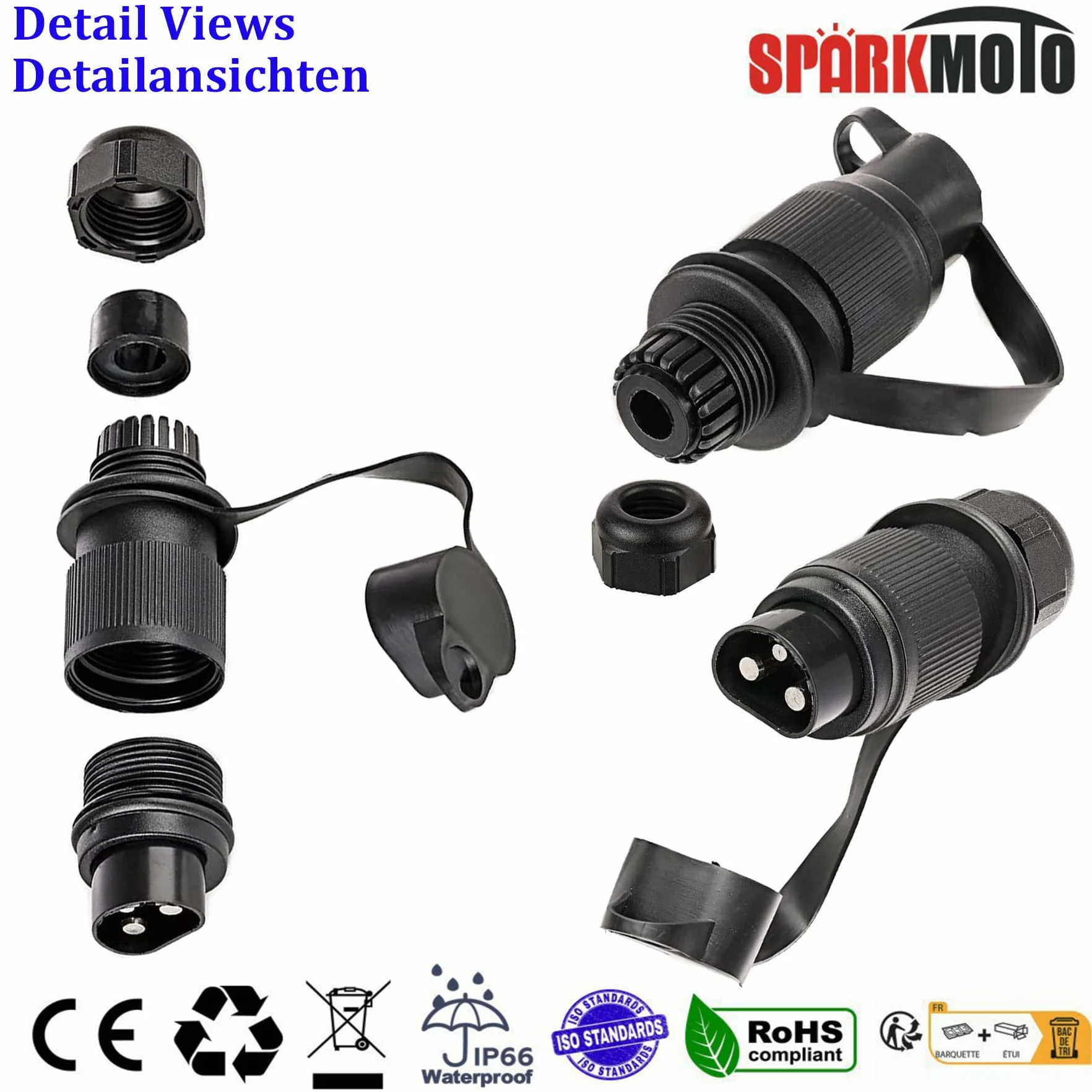 3 Piezas x Enchufe de Remolque 3 Pines y Zócalo de Remolque 3 Pines 12V, Enchufe Eléctrico del Tractor Hembra 3 Polos zócalo Tractor Macho 3 Pines Impermeable para Agrícola (3 Piezas)