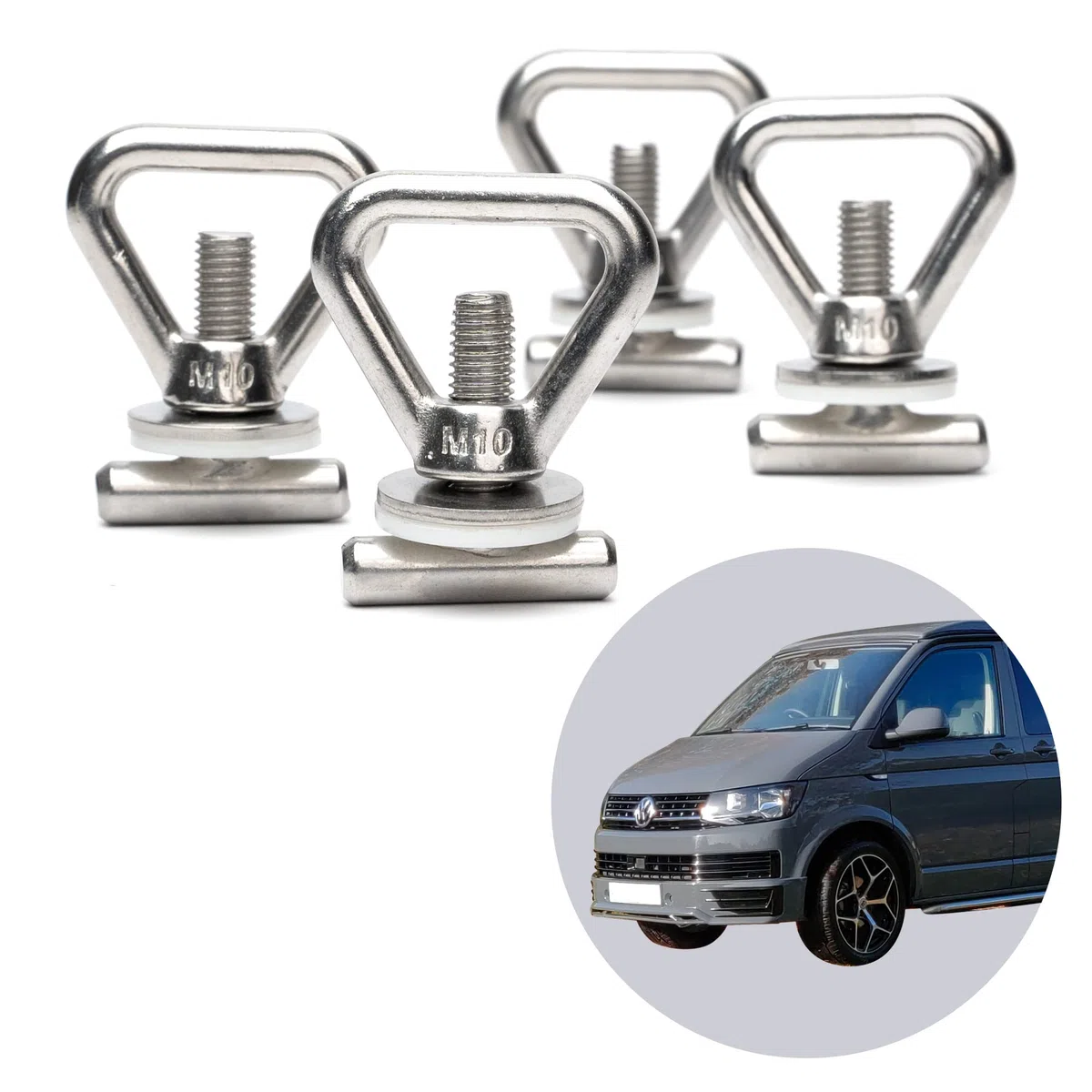 040Parts Juego de 4 anillos de amarre Mixcover para asegurar cargas para VW T5 / T6 Bully, Multivan, California, Beach, Caravelle. Amarre seguro de su equipaje