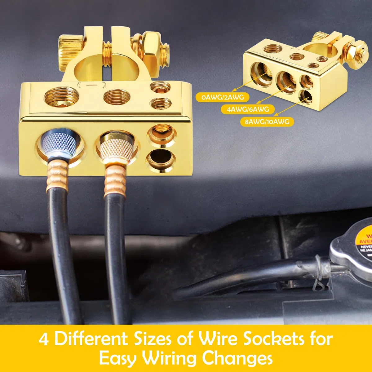 Zocipro 2Pcs Terminales de Batería de Coche, 0/2/4/8/10AWG Conectores de Batería Abrazadera de Terminal Positivo Negativo con Cubierta y Calzas para Coche Caravana Marina RV Barco