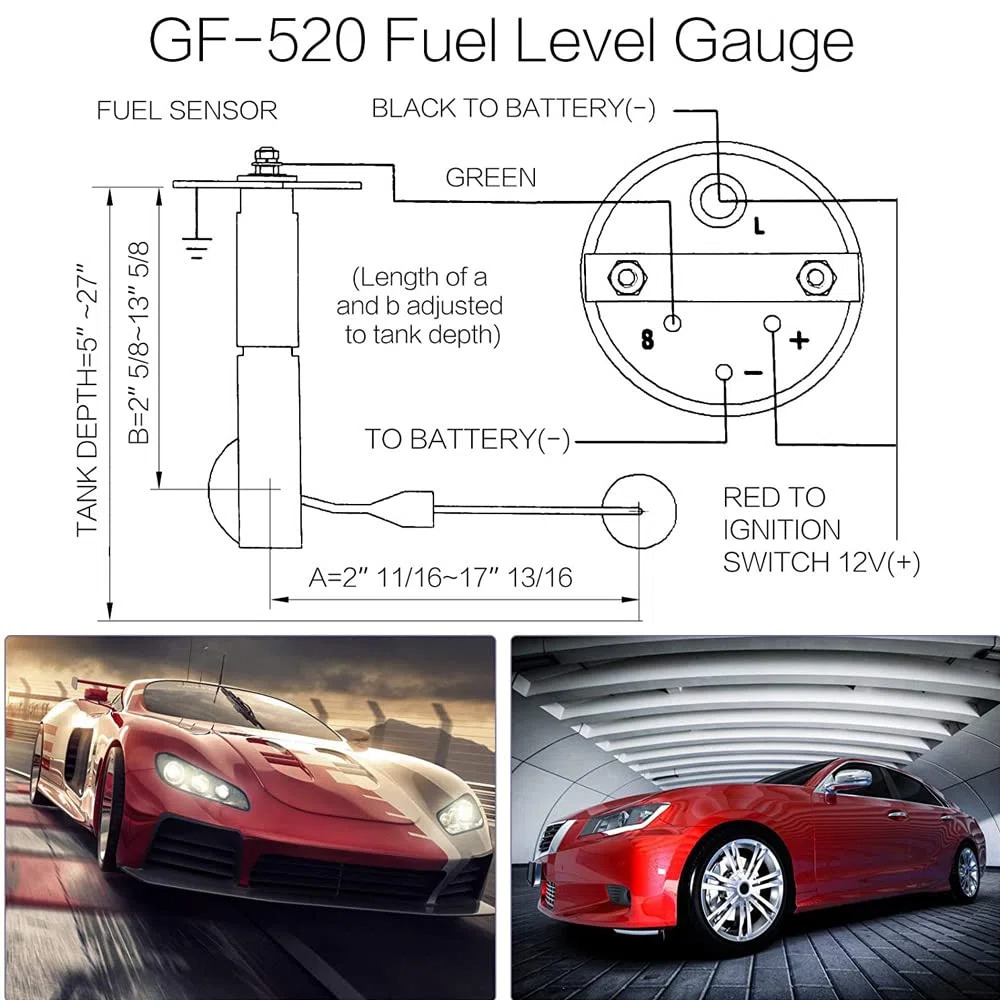 Gebildet Medidor de Nivel de Combustible,Indicador de Nivel de Combustible de 2 "52mm E-1/2-F Medidor de Tanque de Combustible Universal con Retroiluminación LED para Automóvil RV Yate Motocicleta