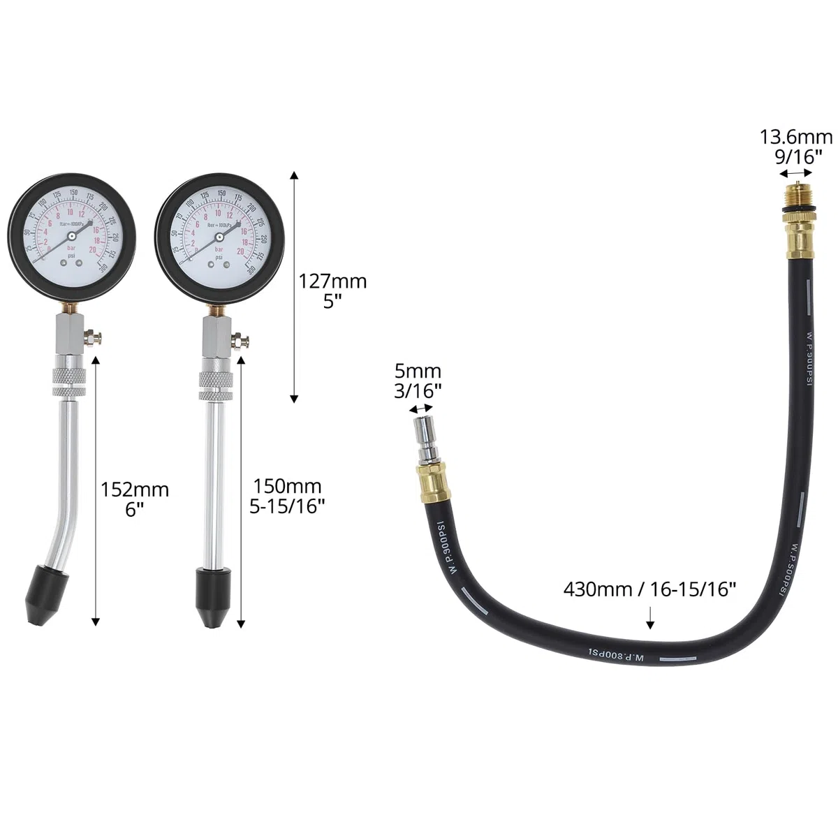 QWORK® Kit de probador de compresión, juego de herramientas para manómetro de motor, manómetro de compresión, para motocicleta, automóvil y más