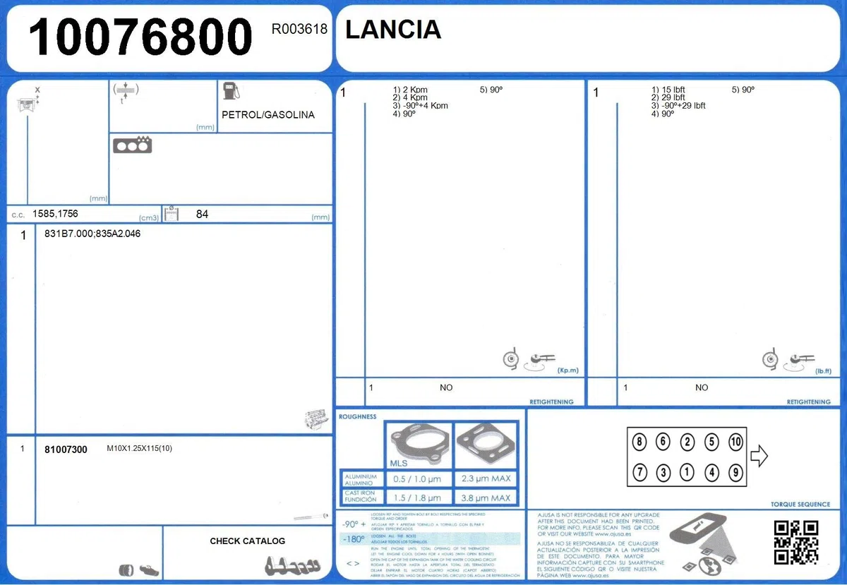 Ajusa 81007300 Juego de tornillos de culata